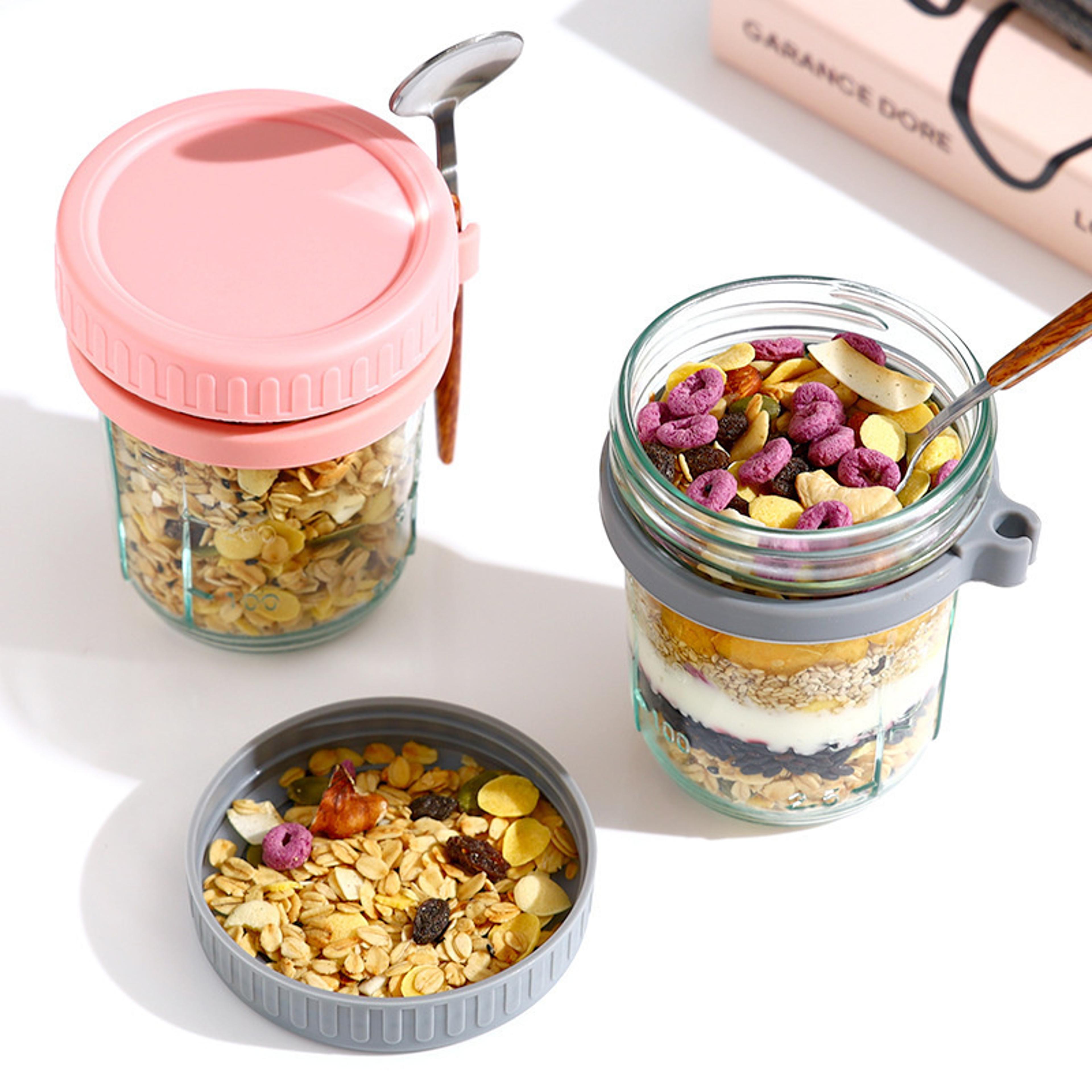 Overnight Oats Container With Lid And Spoon Airtight Oatmeal Container With Scale Portable Fruit Sa 2