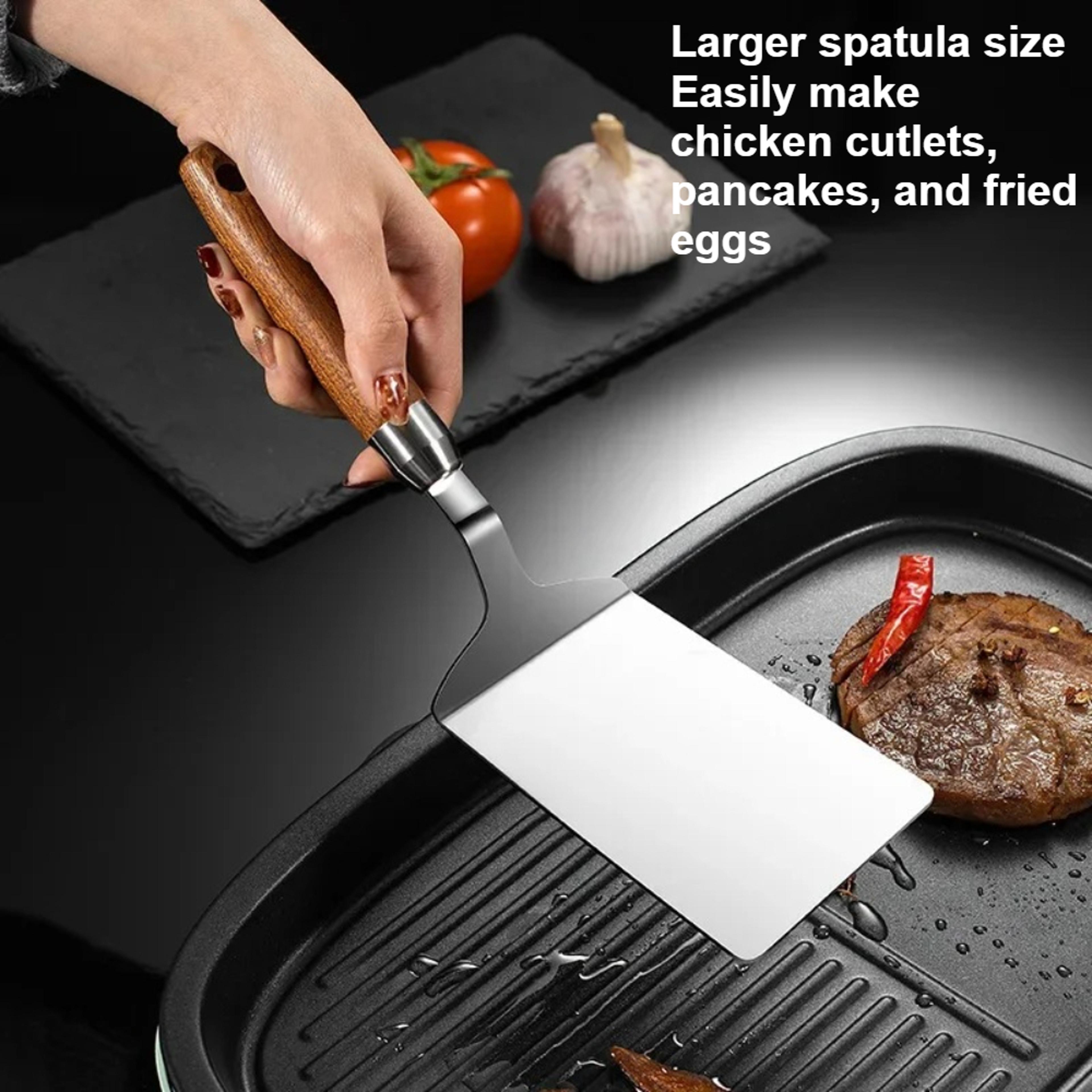Stainless Steel Spatula With Wooden Handle Steak Griddle Spatula For Turning Serving Egg BBQ Burger 2