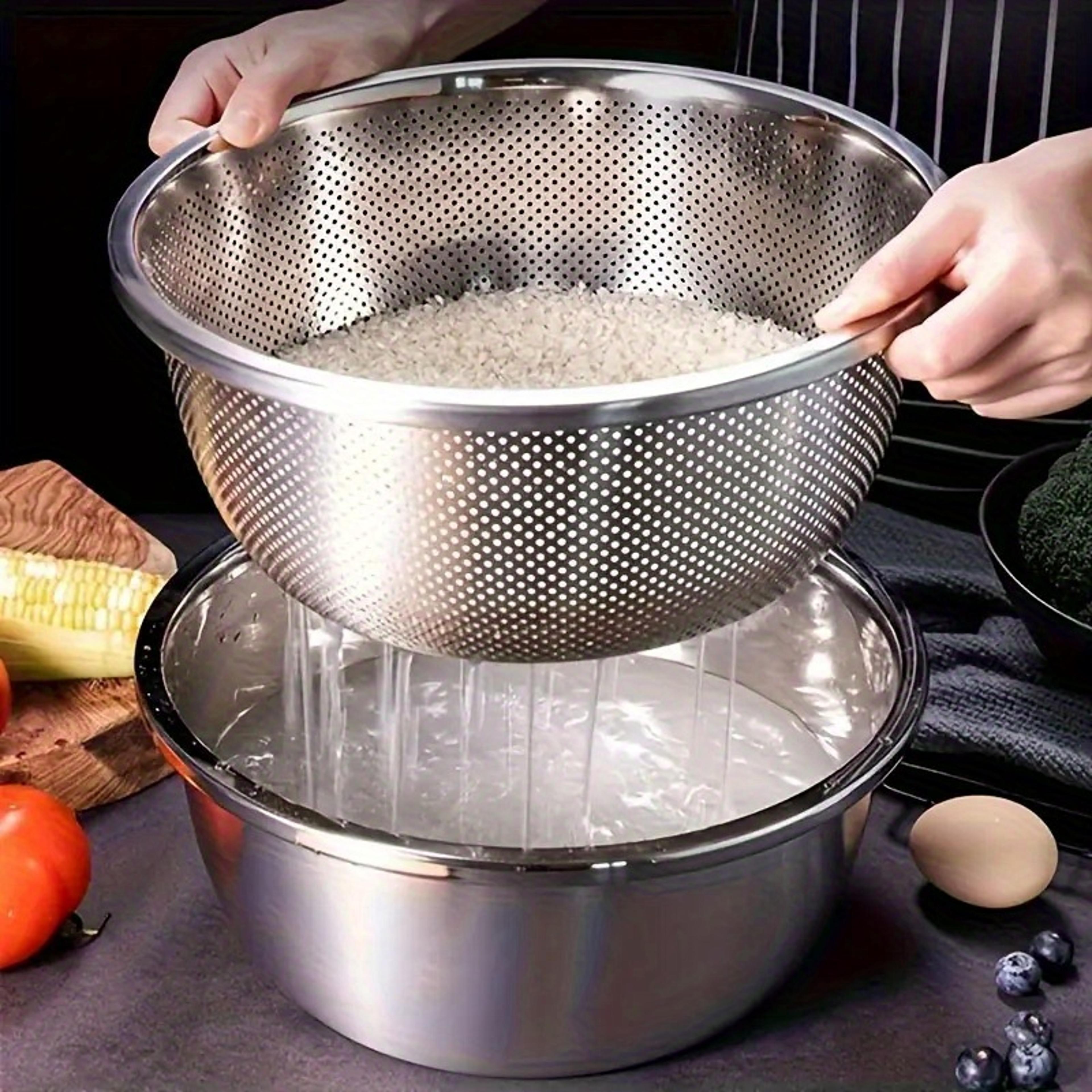 Stainless Steel Rice Washing Bowl With Drain Holes Vegetable Fruit Strainer Colander For Kitchen Si 0