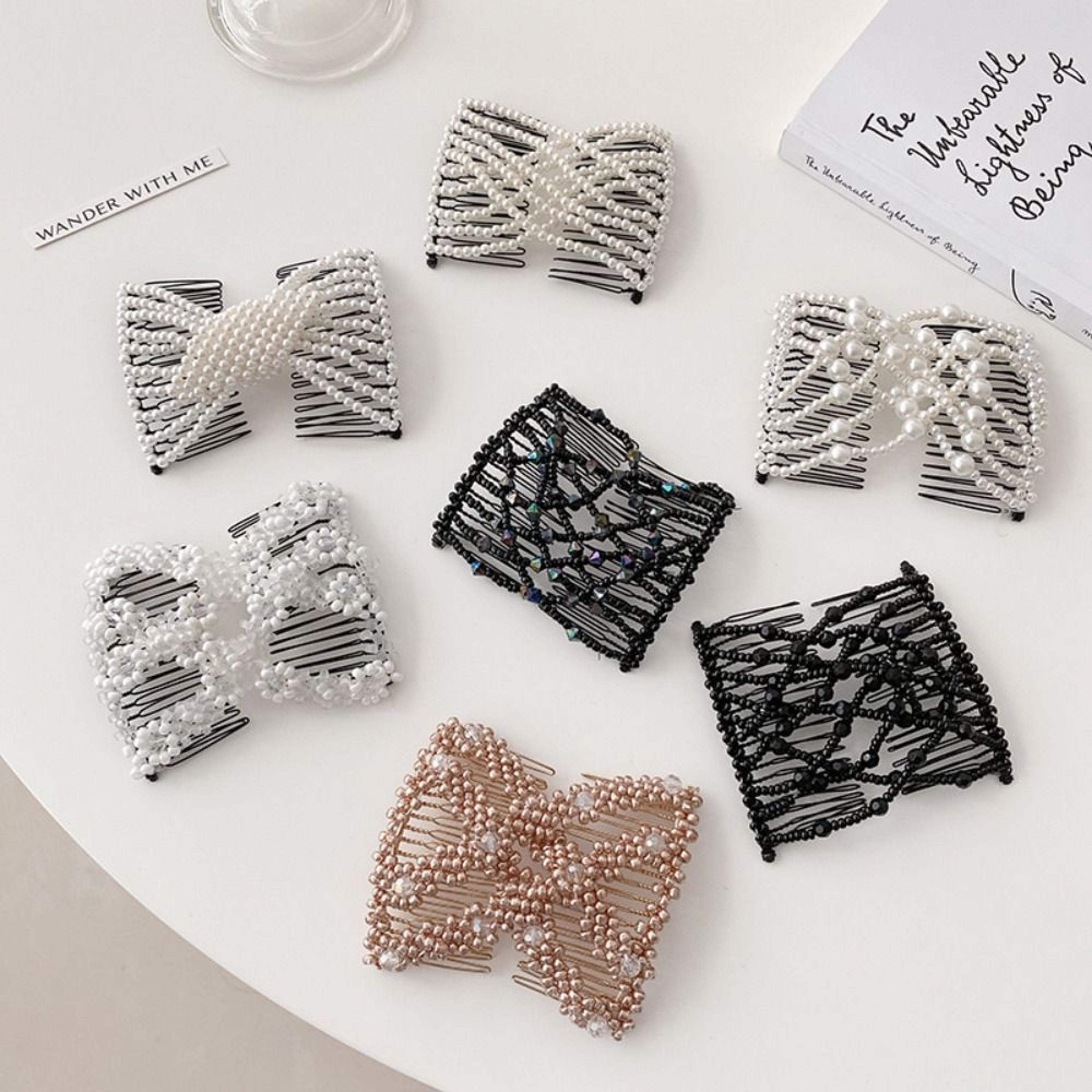plastic pearl elastic hairpin, butterfly fancy clip, double side bun, rhombus combs hair styling tool for girls