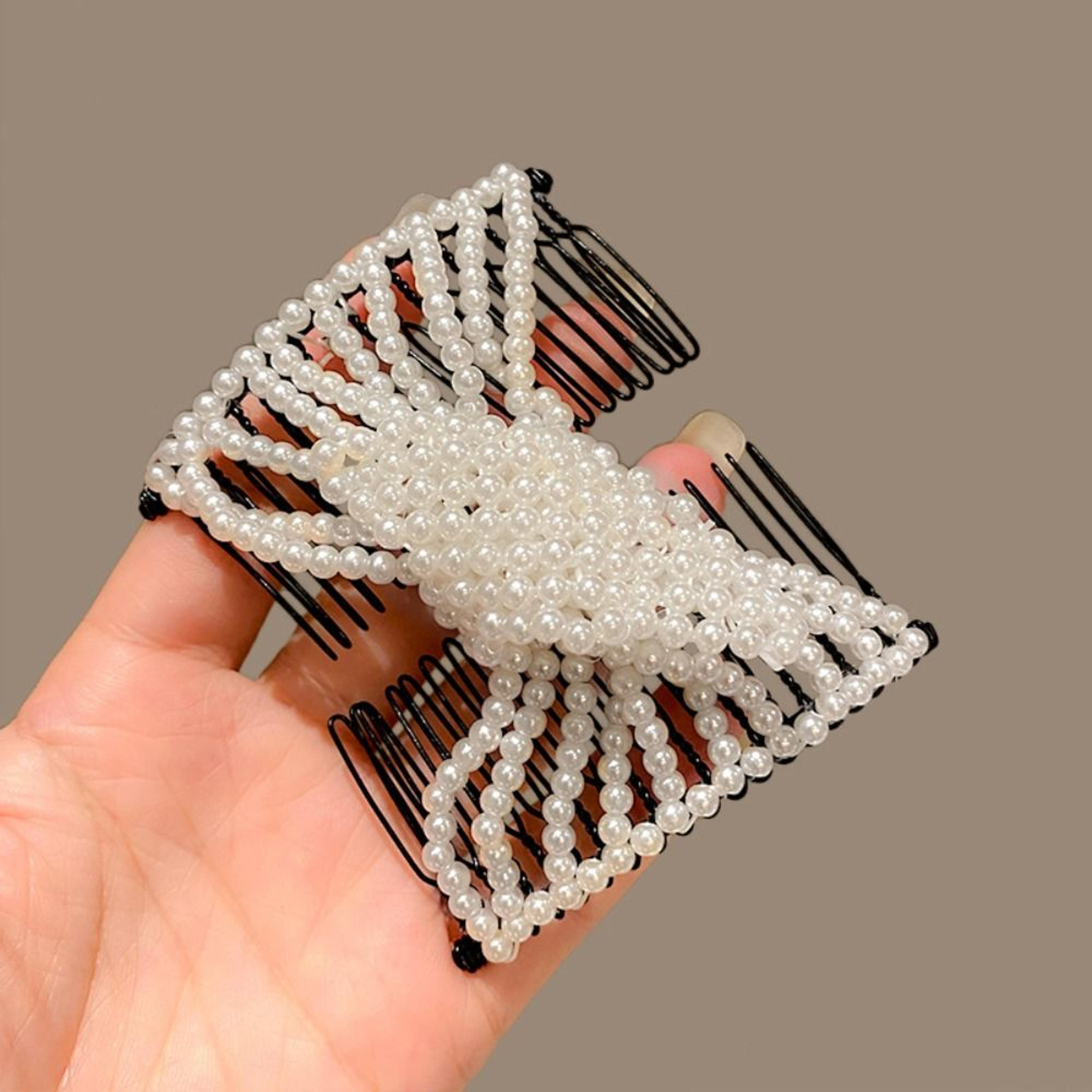 Plastic Pearl Elastic Hairpin Butterfly Fancy Clip Double Side Bun Rhombus Combs Hair Styling Tool  9