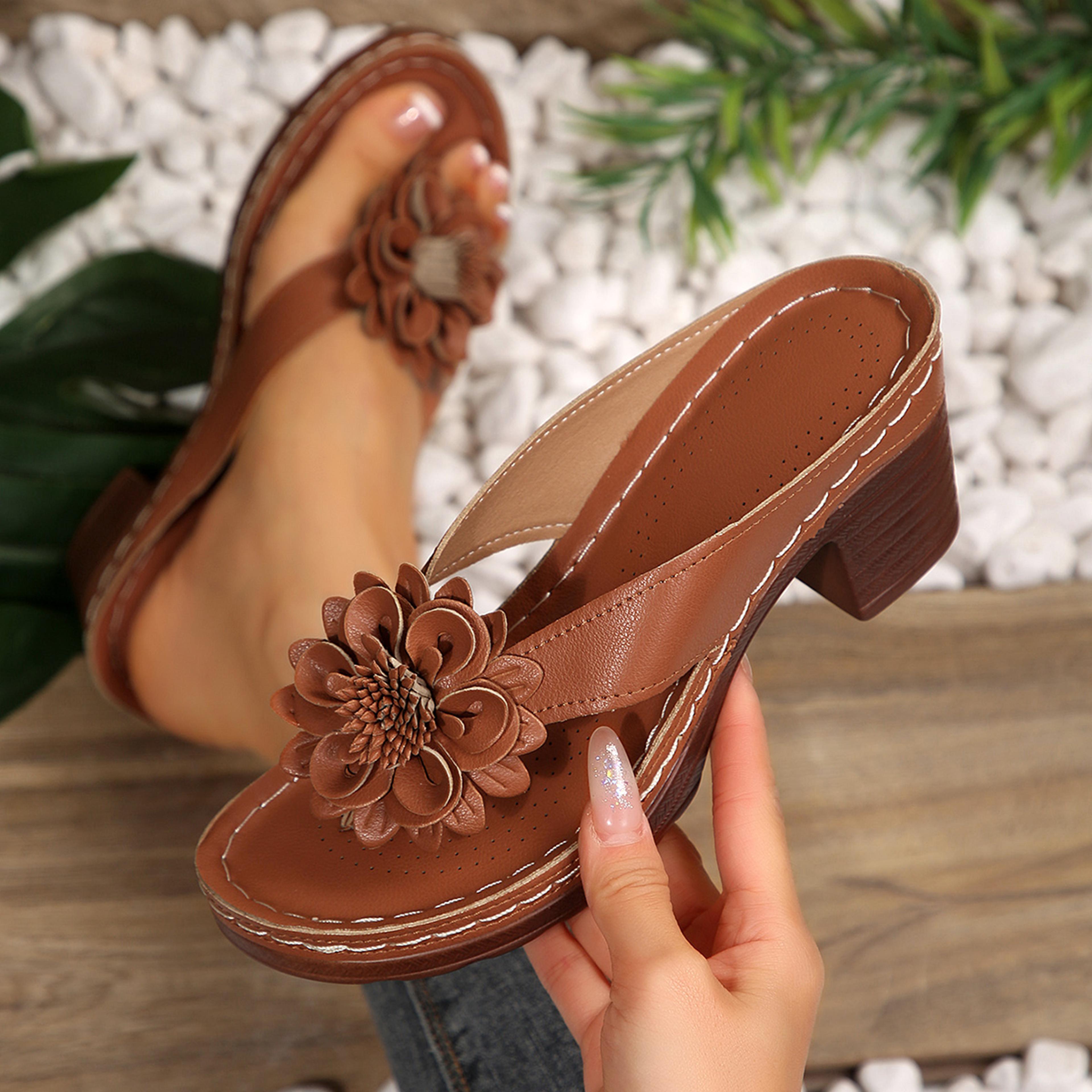 Womens Simple Shoes Summer Retro Roman Sandals Platform Slippers For Women Casual Flower Slippers 5