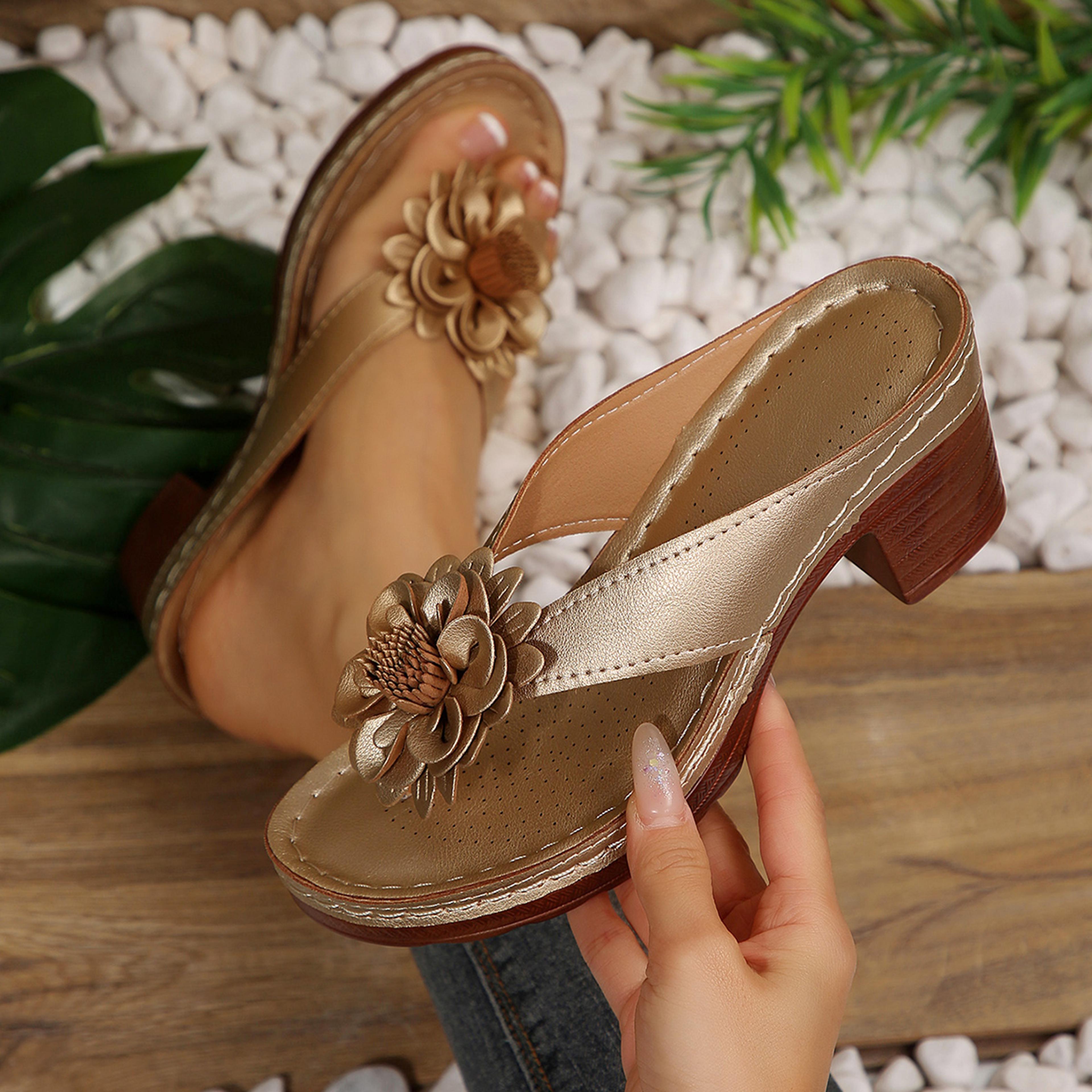 Womens Simple Shoes Summer Retro Roman Sandals Platform Slippers For Women Casual Flower Slippers 8