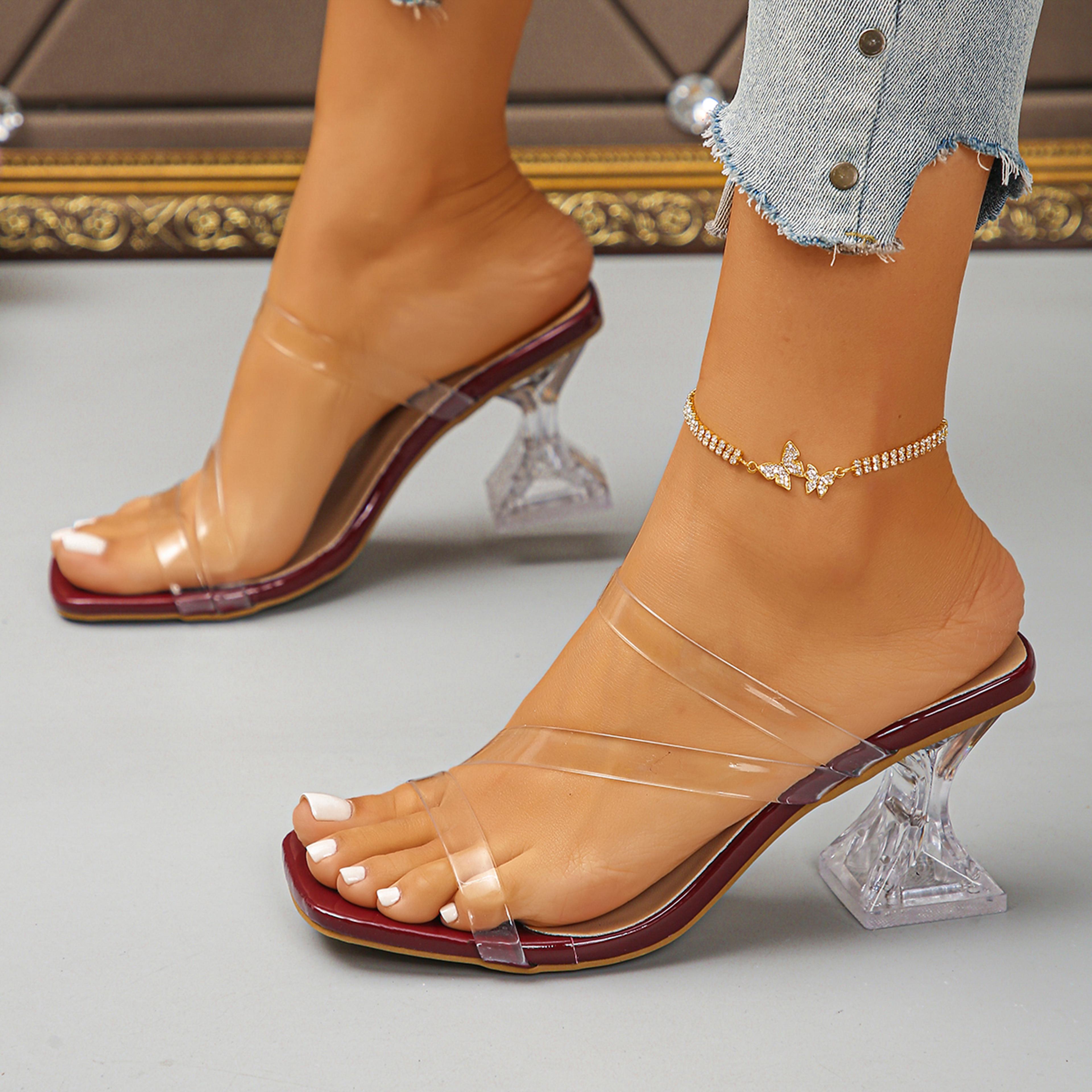 Transparent Heels Slippers Women Summer Slip On High Heeled Party Shoes Sexy Open Toe Square Toe Sh 9
