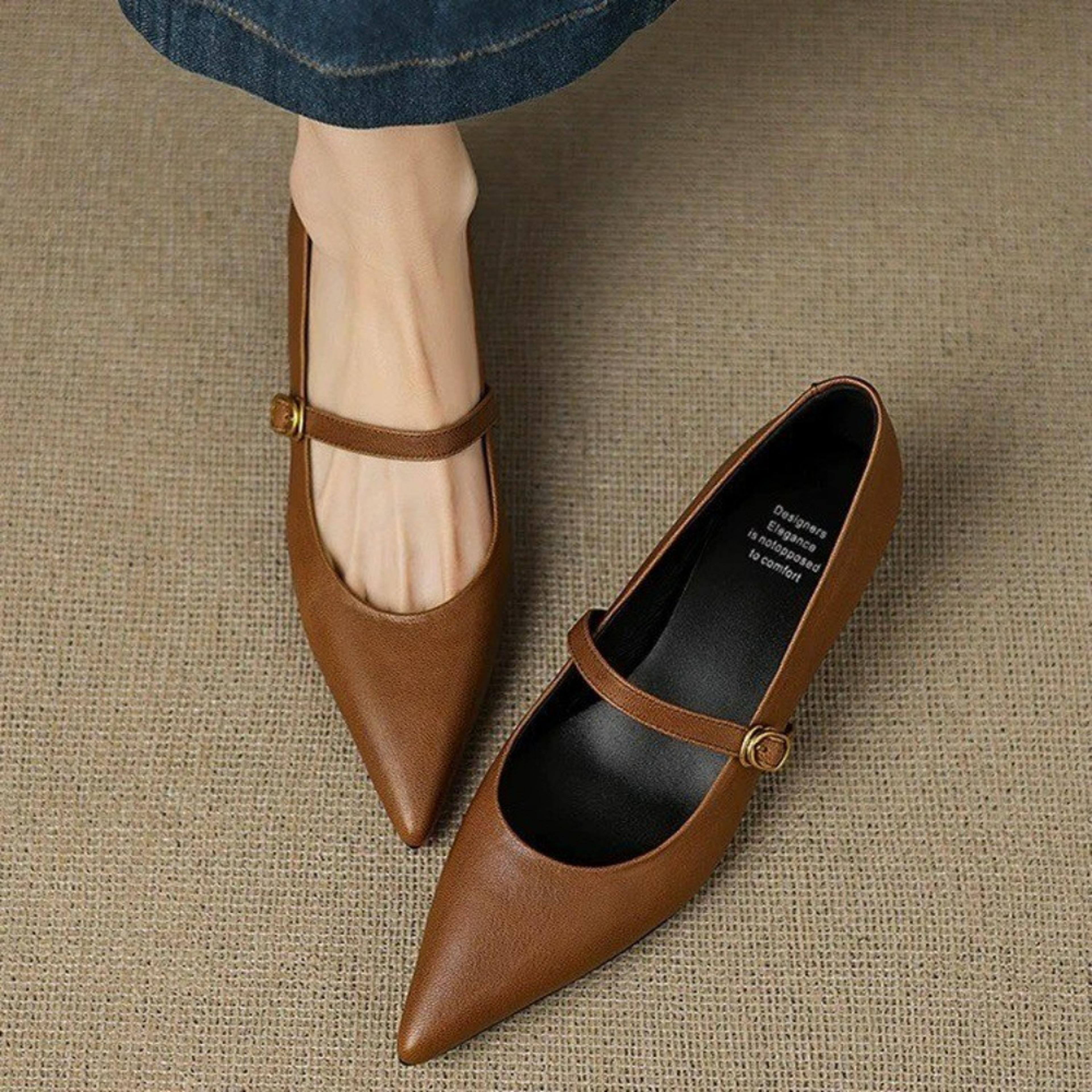 Retro Style Thick Heel Women Mary Jane Shoes Fashion Shallow Pointed Toe Comfort Office Pumps 6