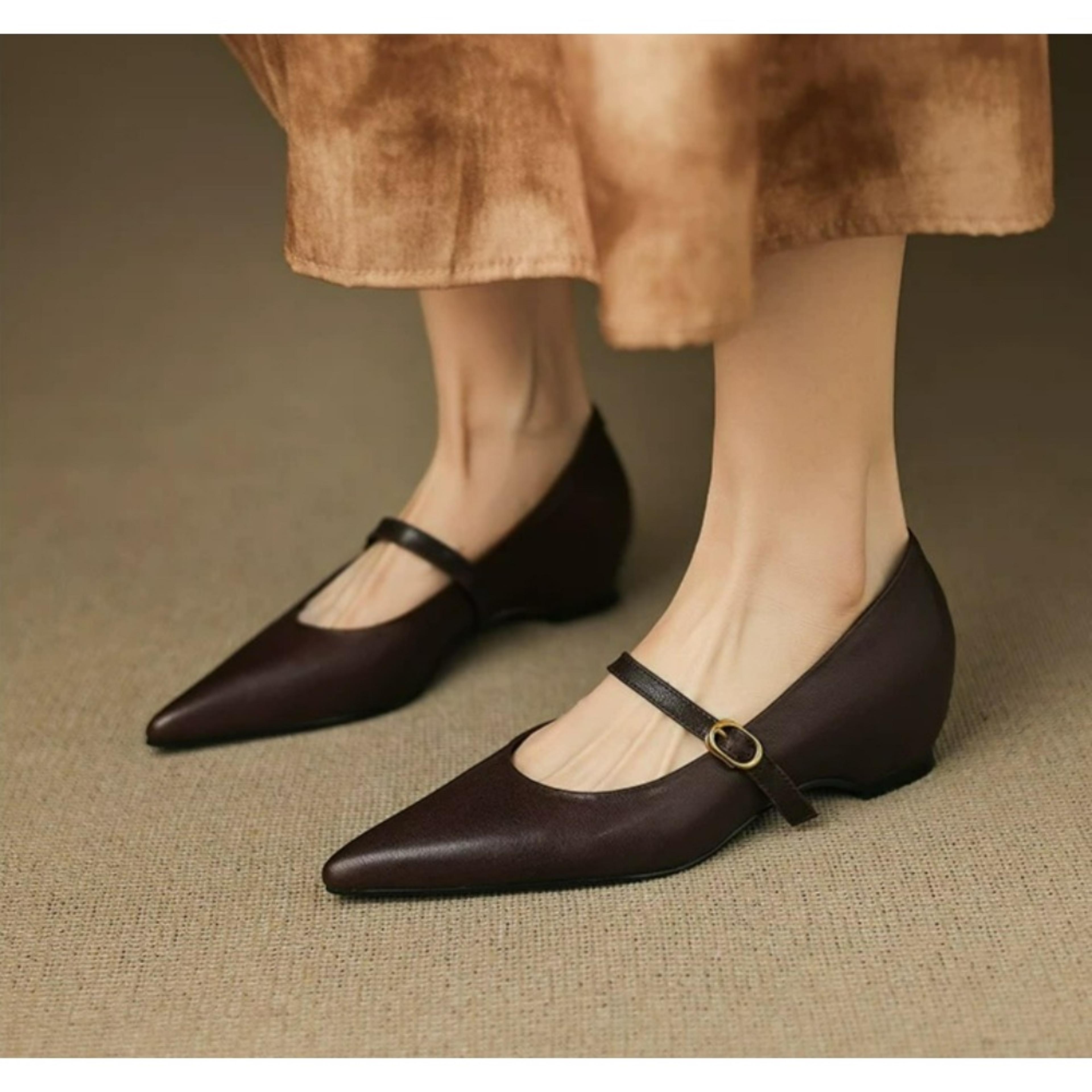 Retro Style Thick Heel Women Mary Jane Shoes Fashion Shallow Pointed Toe Comfort Office Pumps 7