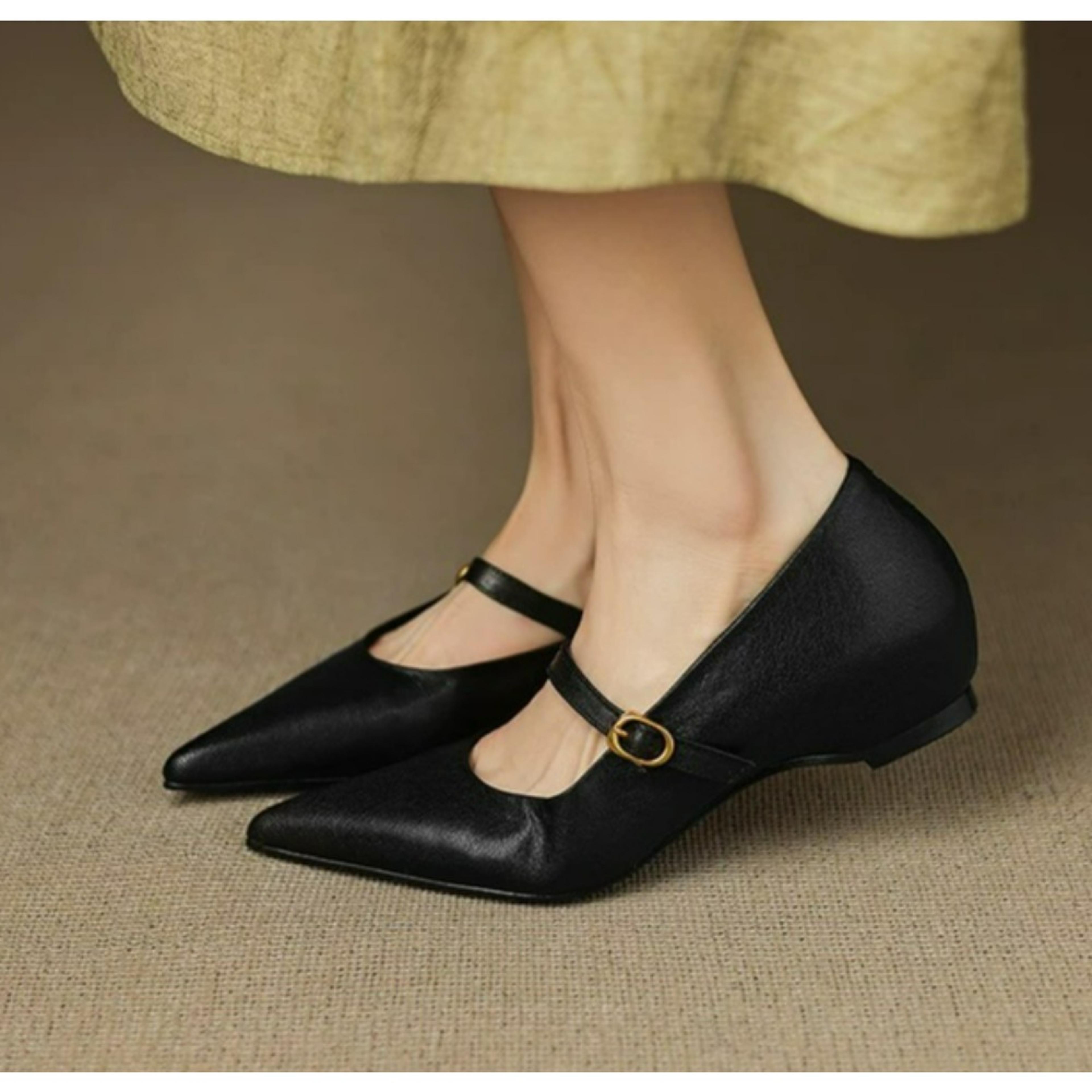 Retro Style Thick Heel Women Mary Jane Shoes Fashion Shallow Pointed Toe Comfort Office Pumps 9