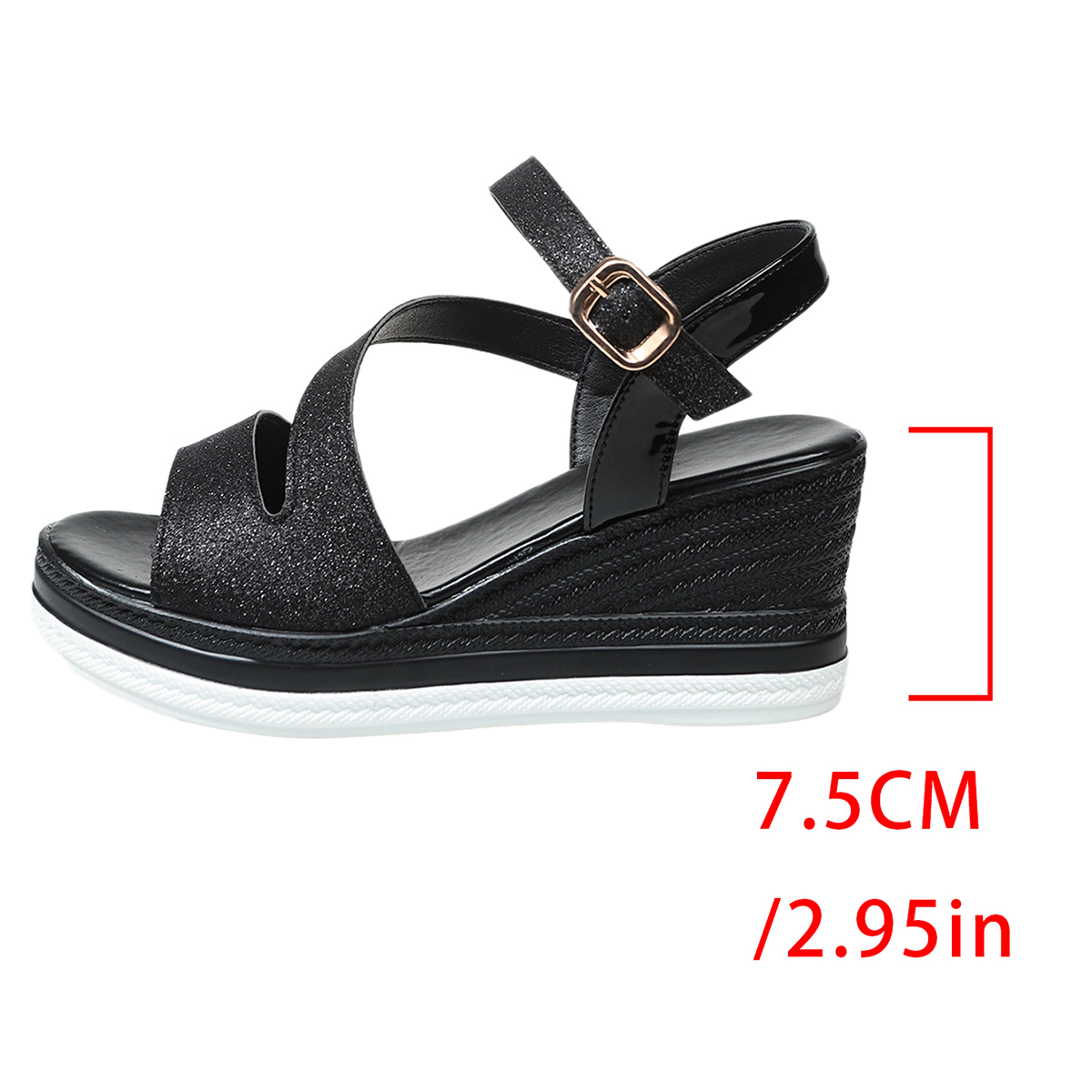Crystal Ankle Buckle Wedges Sandals For Women Summer Chunky Platform Shoes Thick Sole NonSlip Wedge 5