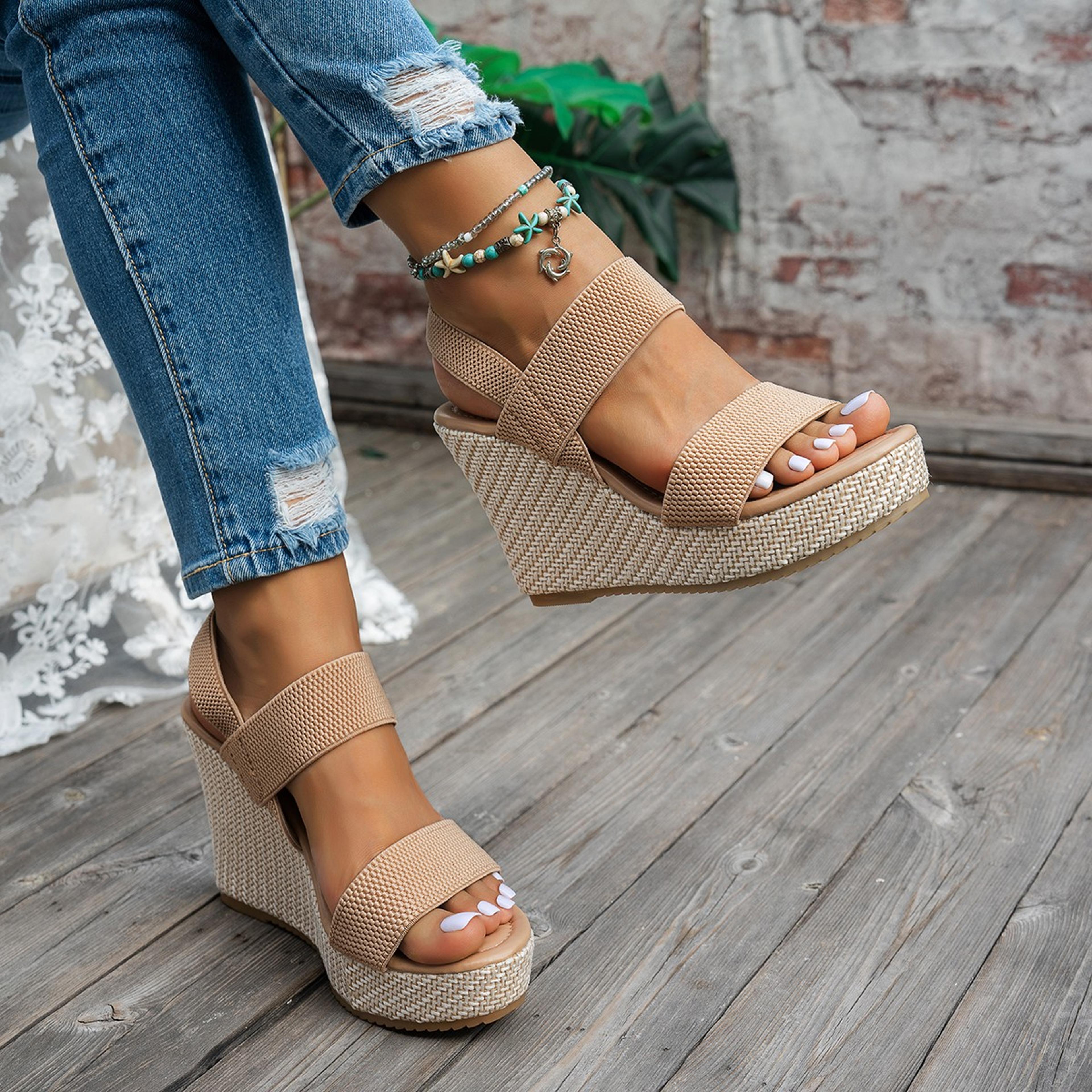 Summer Chunky Wedges Sandals Women Slip On High Heels Sandalias Mujer Plus Size Thick Platform Sand 5