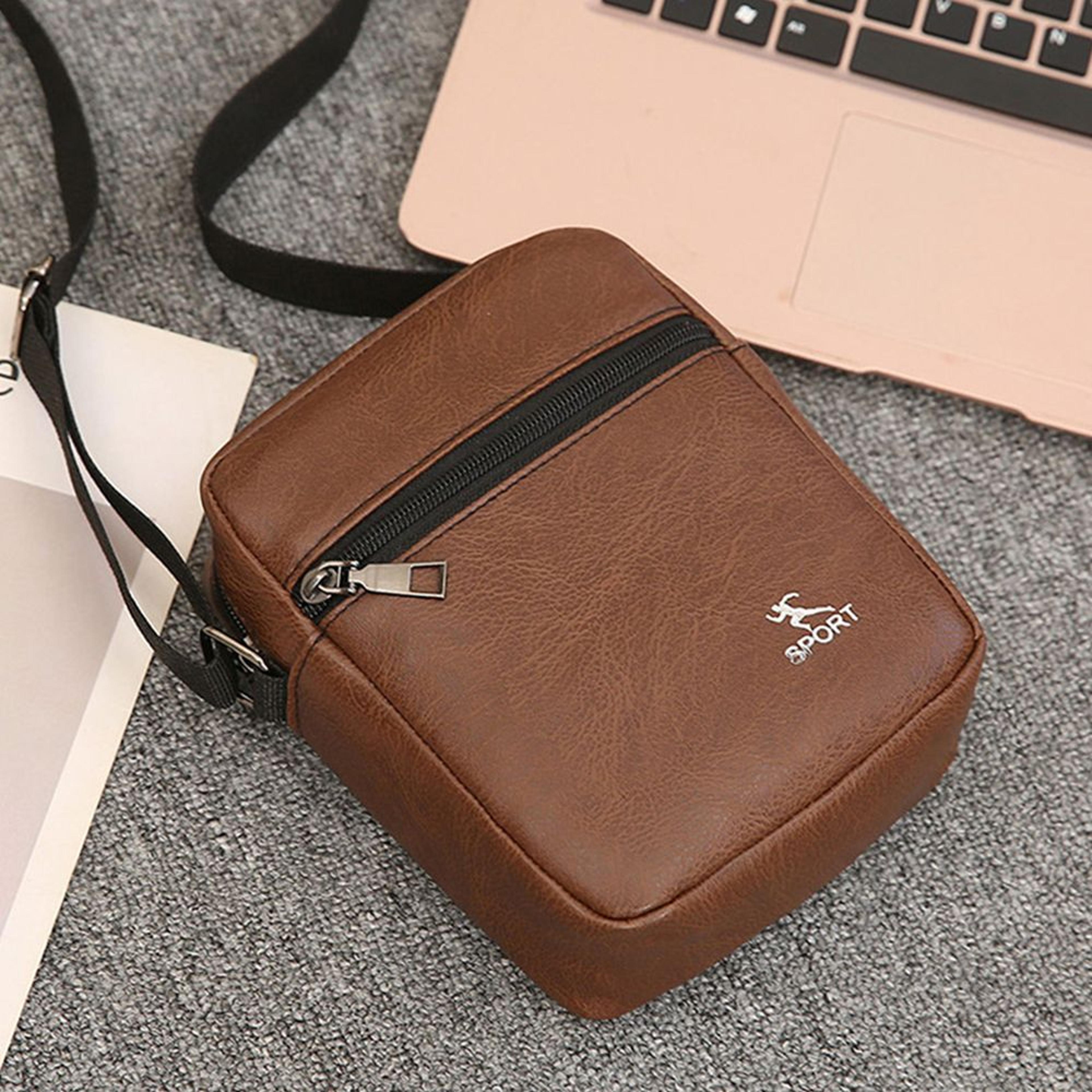 Leather Crossbody Messenger Bag For Men Sling Shoulder Travel Bag Small Tote Handbag 2