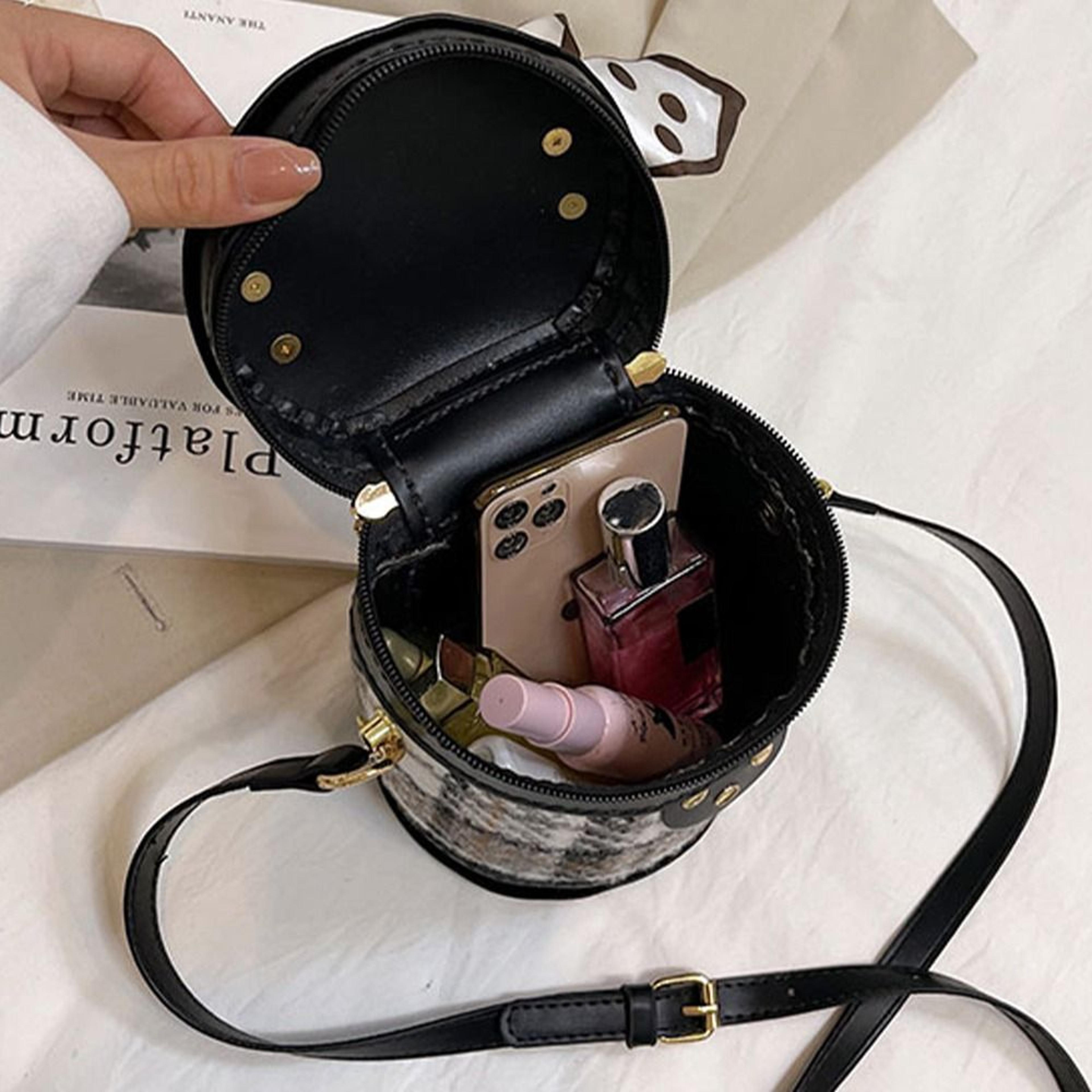 Round PU Leather Crochet Bag Handmade Drawstring Accessories Woven Bag Set Durable Solid Color Bag  4