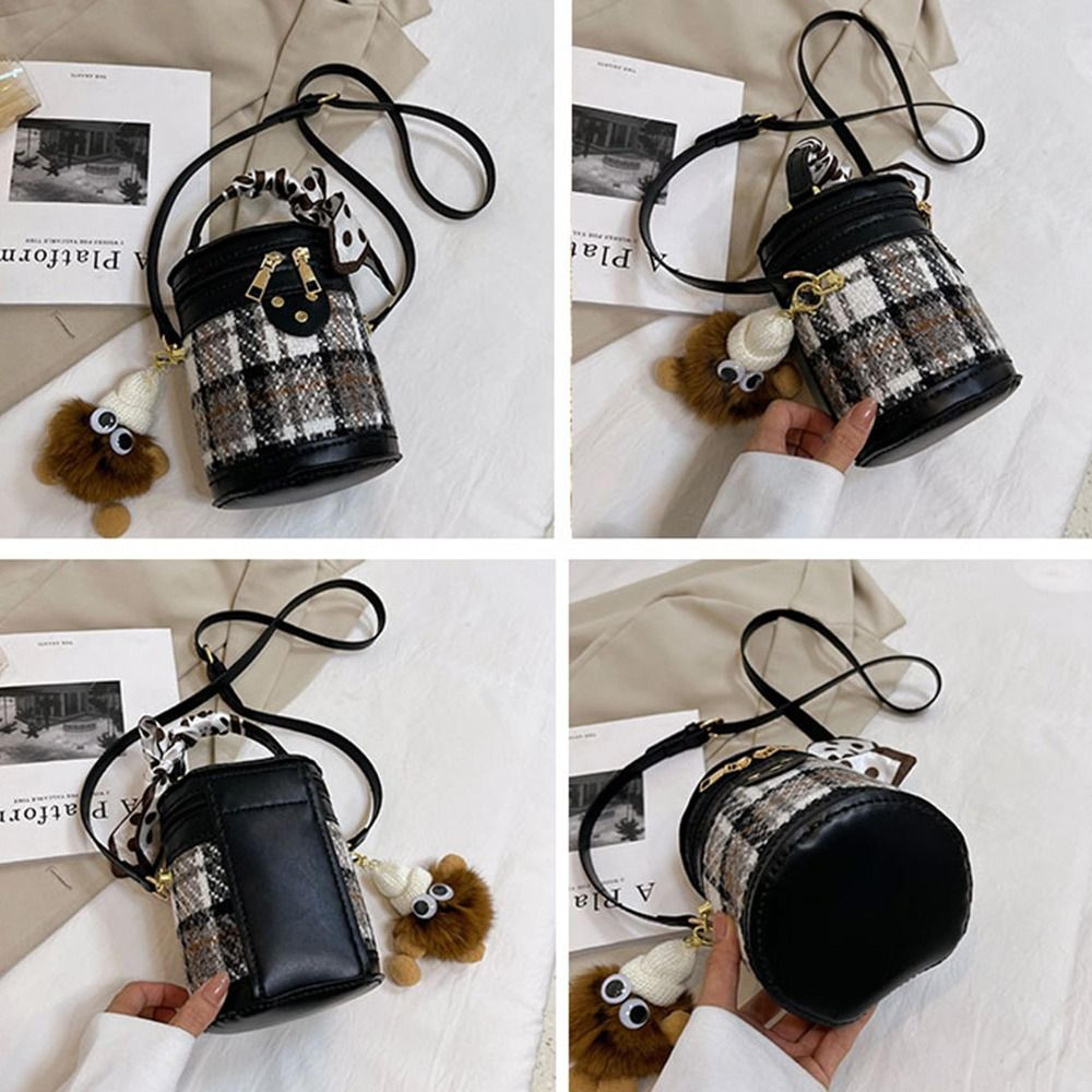 Round PU Leather Crochet Bag Handmade Drawstring Accessories Woven Bag Set Durable Solid Color Bag  5