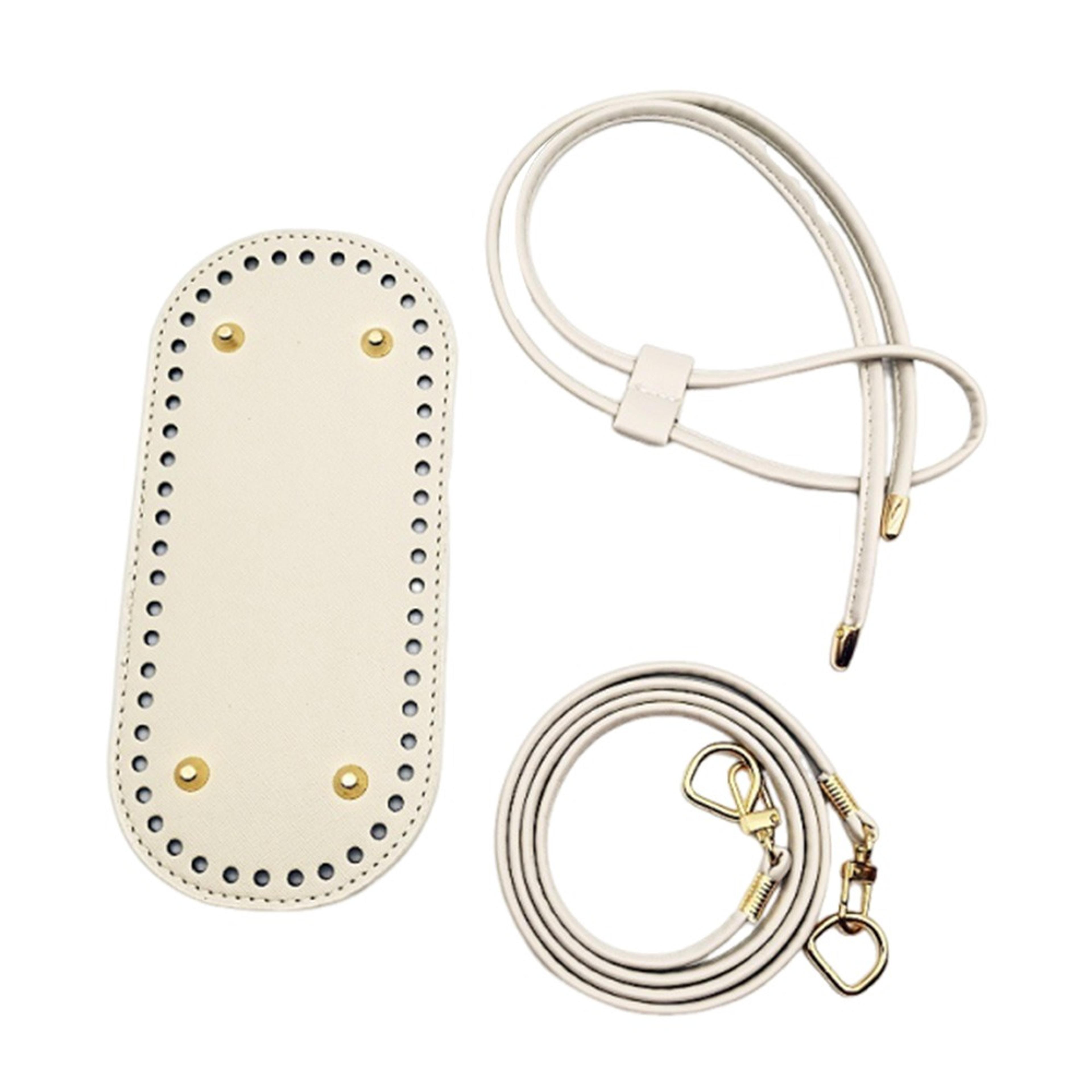 Round PU Leather Crochet Bag Handmade Drawstring Accessories Woven Bag Set Durable Solid Color Bag  11