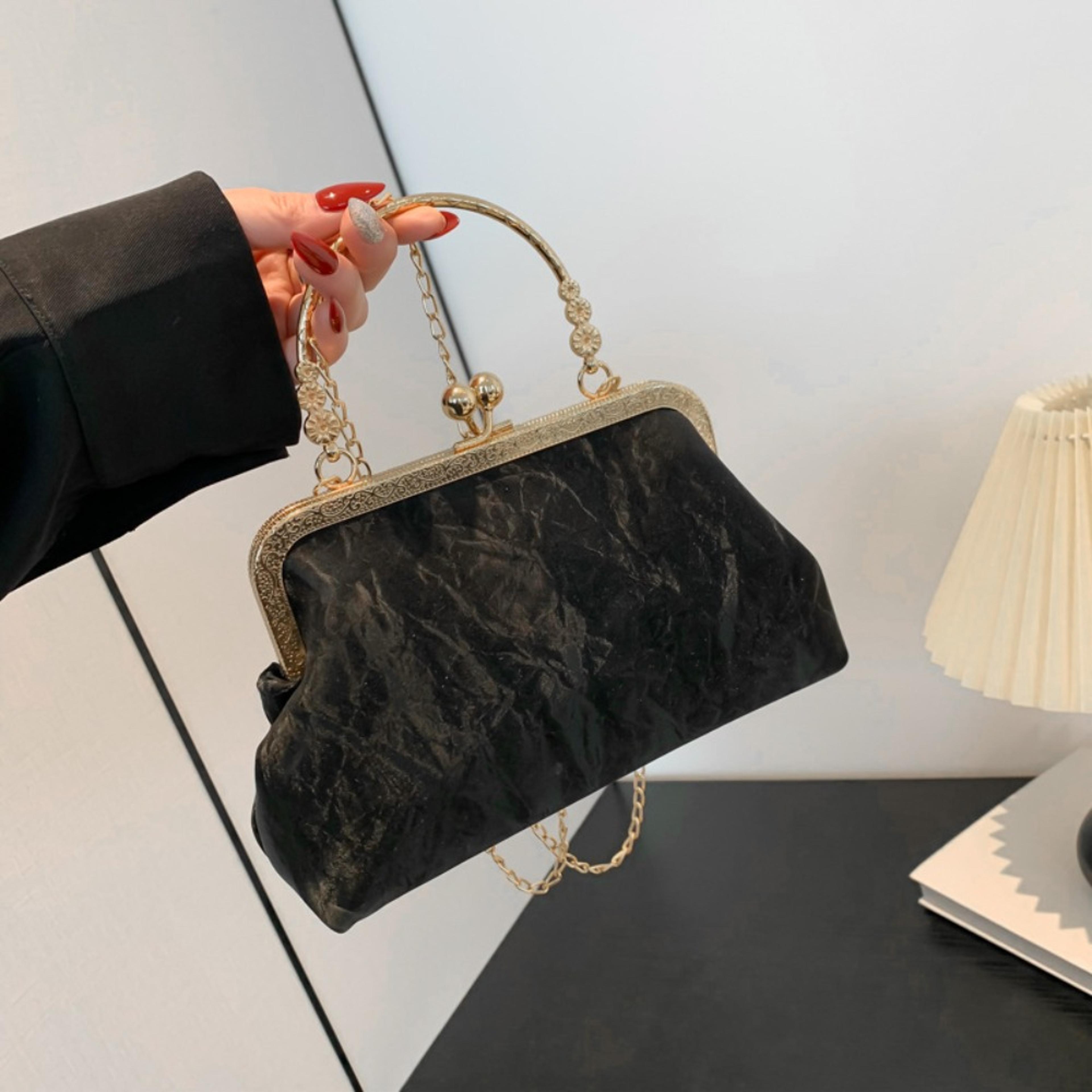 Elegant Fashion Purse Gold Velvet Clutch Bag French Vintage Luxury Bag Evening Handbag 2