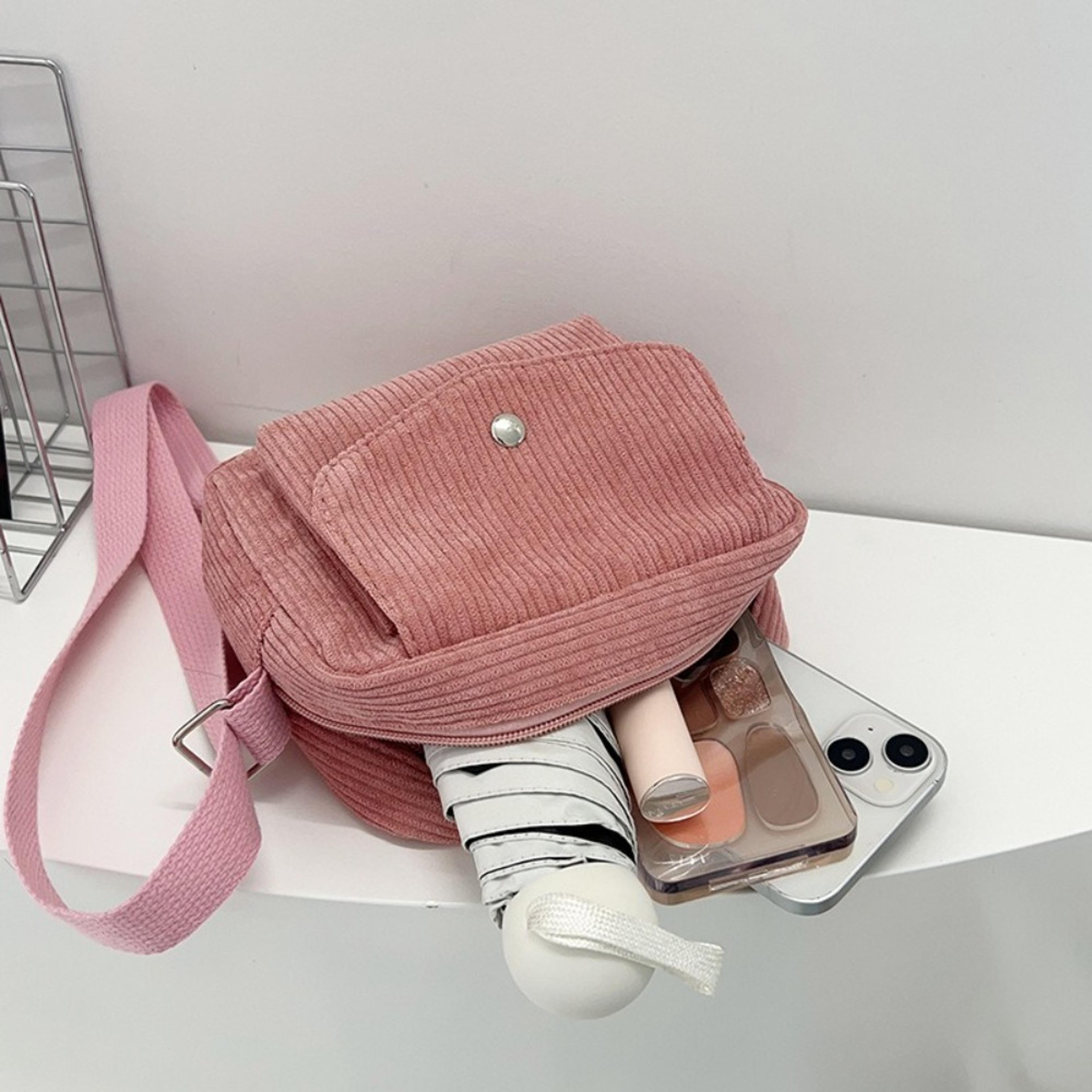 Corduroy Striped Crossbody Bag Solid Colour Shoulder Bags Adjustable Strap For Casual Wear 2