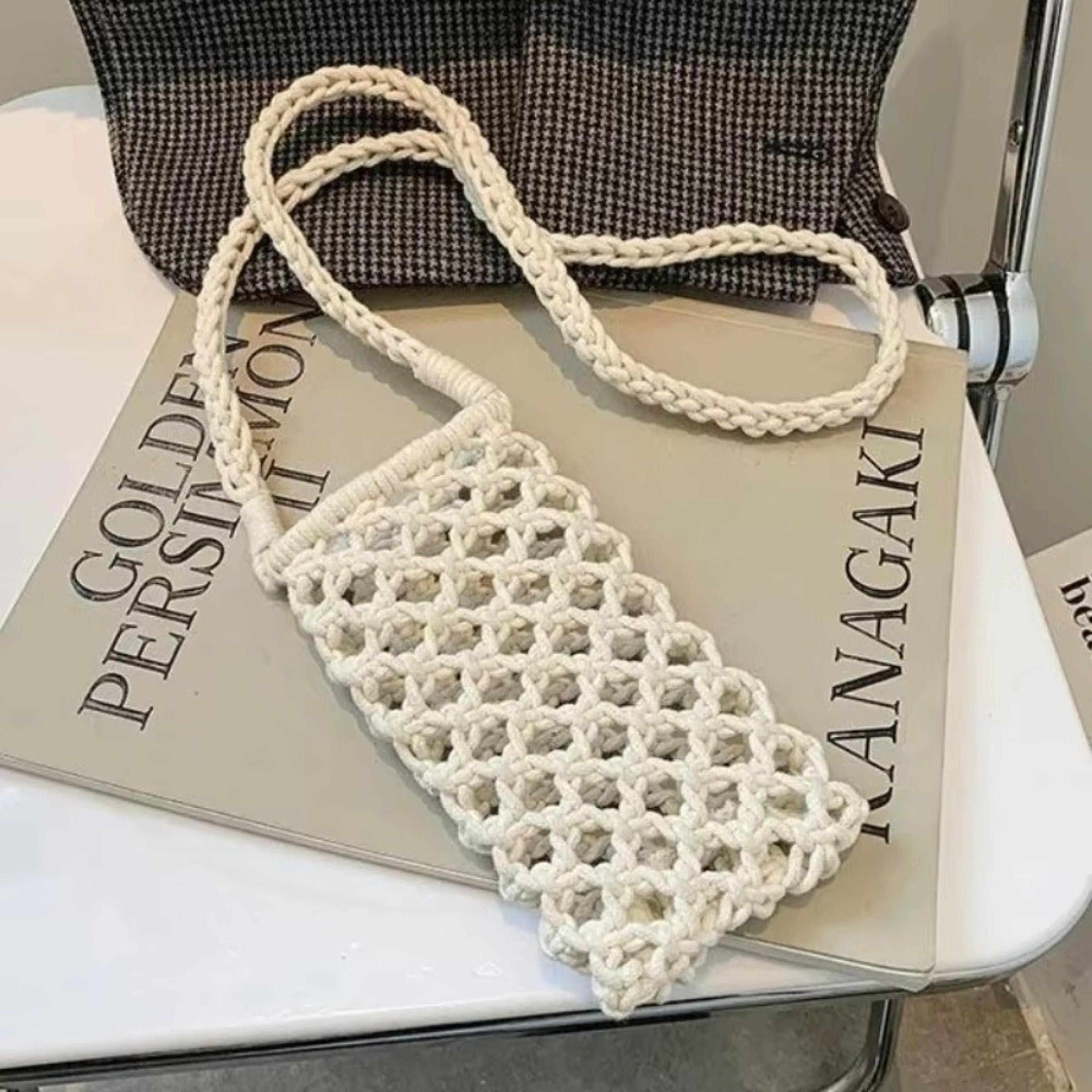 Womens Fashion Solid Color Hollowout Woven Crochet Crossbody Bag Lightweight Shoulder Handbag 1