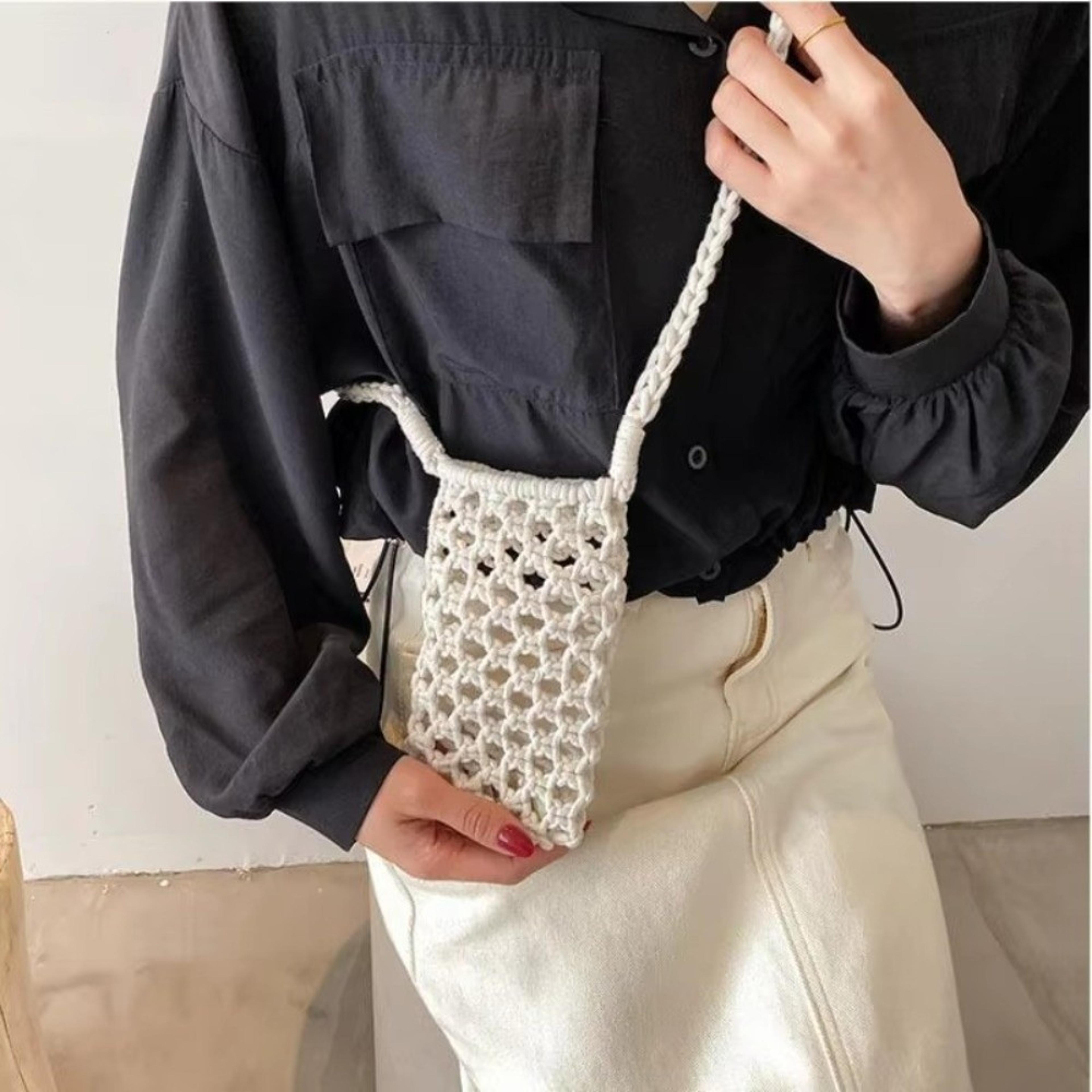 Womens Fashion Solid Color Hollowout Woven Crochet Crossbody Bag Lightweight Shoulder Handbag 4