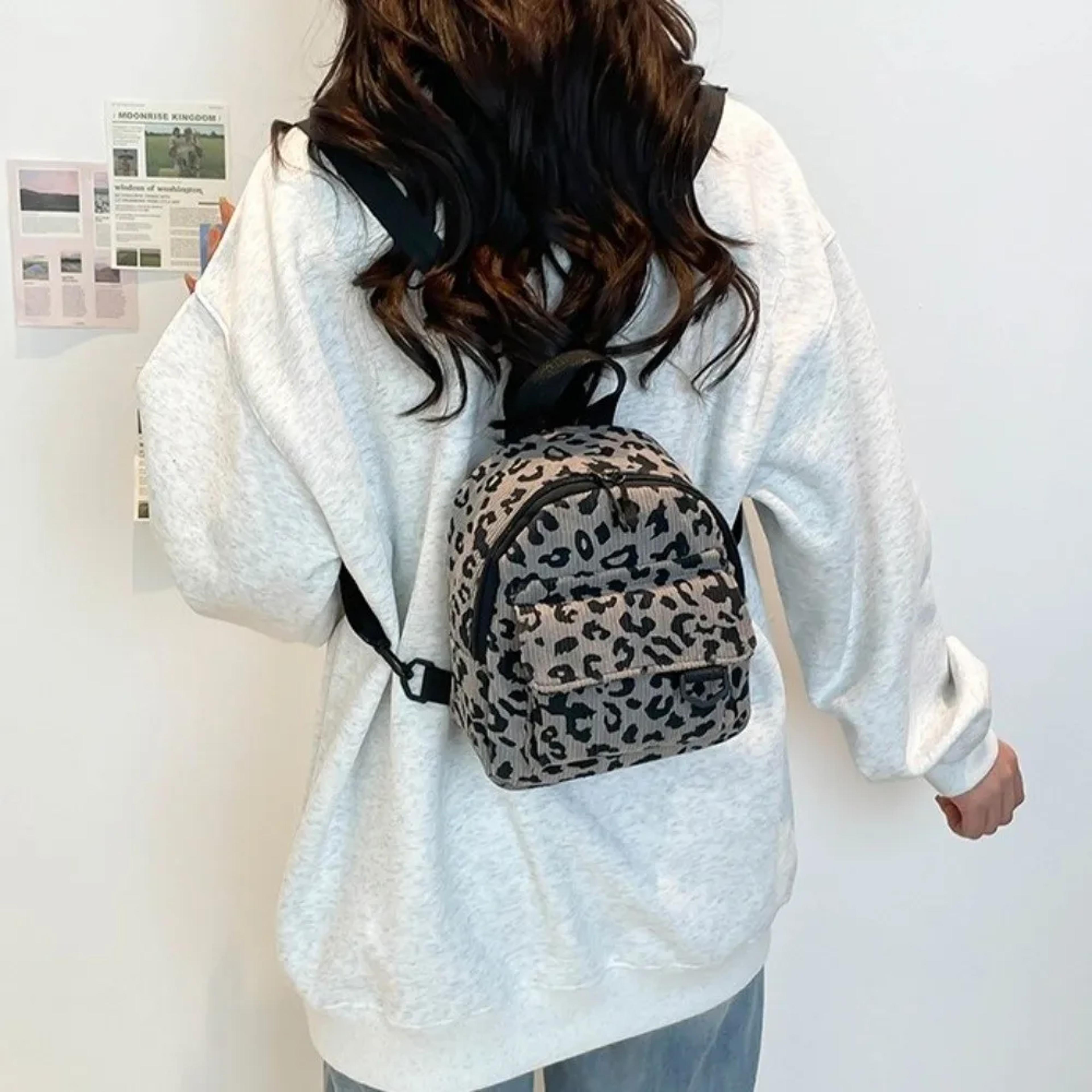 Fashion Vintage Leopard Print Mini Rucksack Bag Large Capacity Travel Backpack Womens Shoulder Bag  4