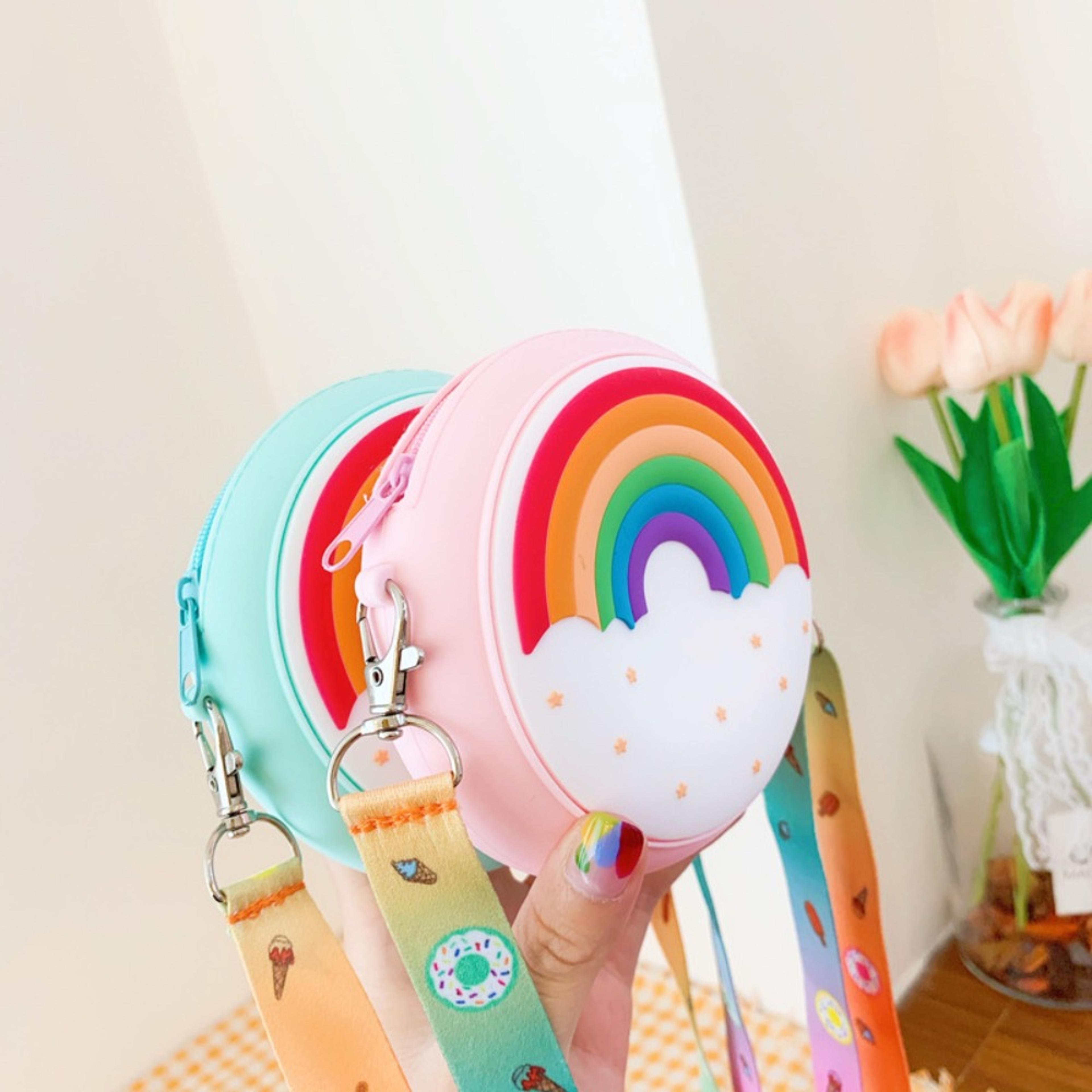 Children Silicone Crossbody Bag Rainbow Donut Small Handbag Baby Girl Adjustable Strap 3