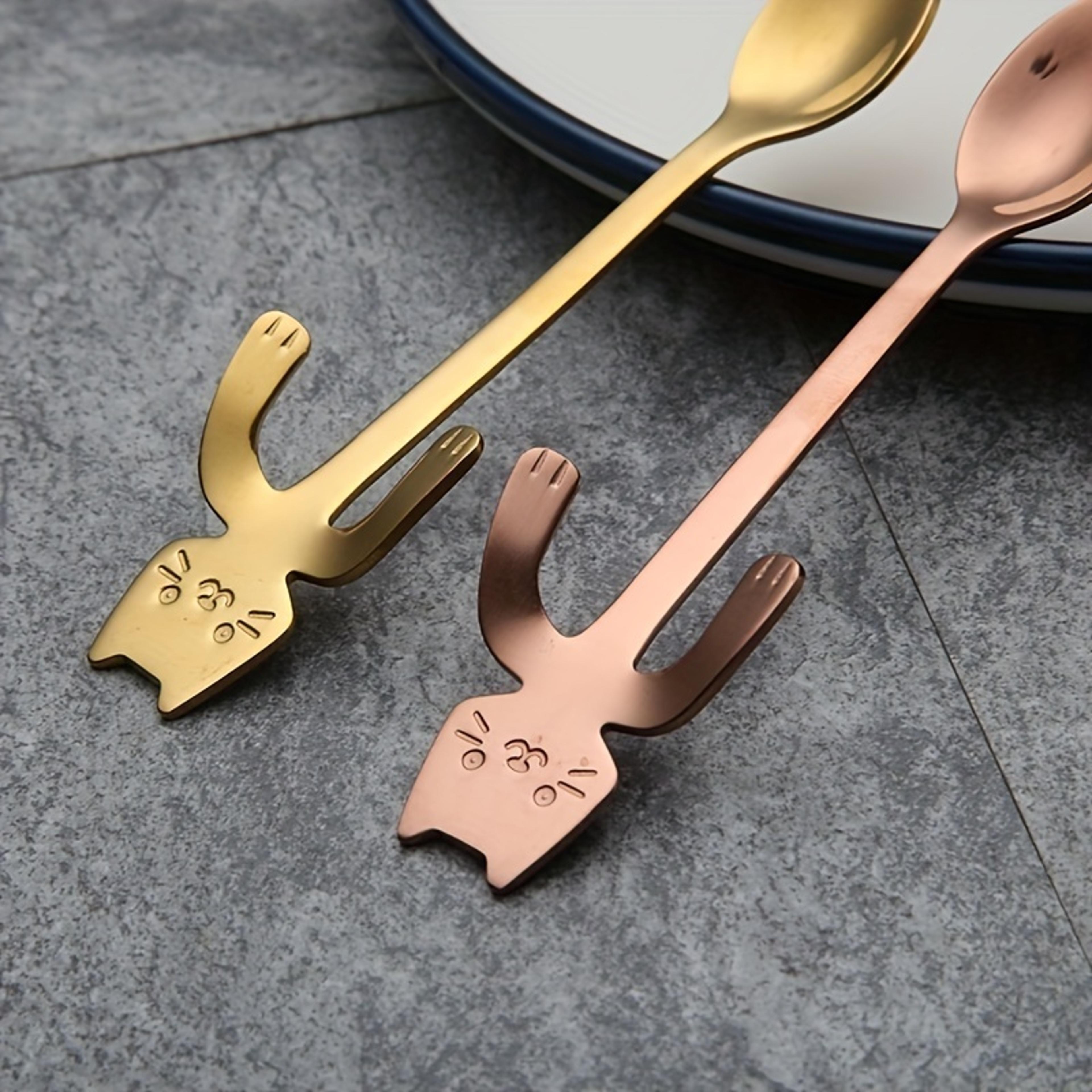 Stainless Steel Coffee Spoon Cute Cat Shape Teaspoon Ice Cream Mini Spoons 1