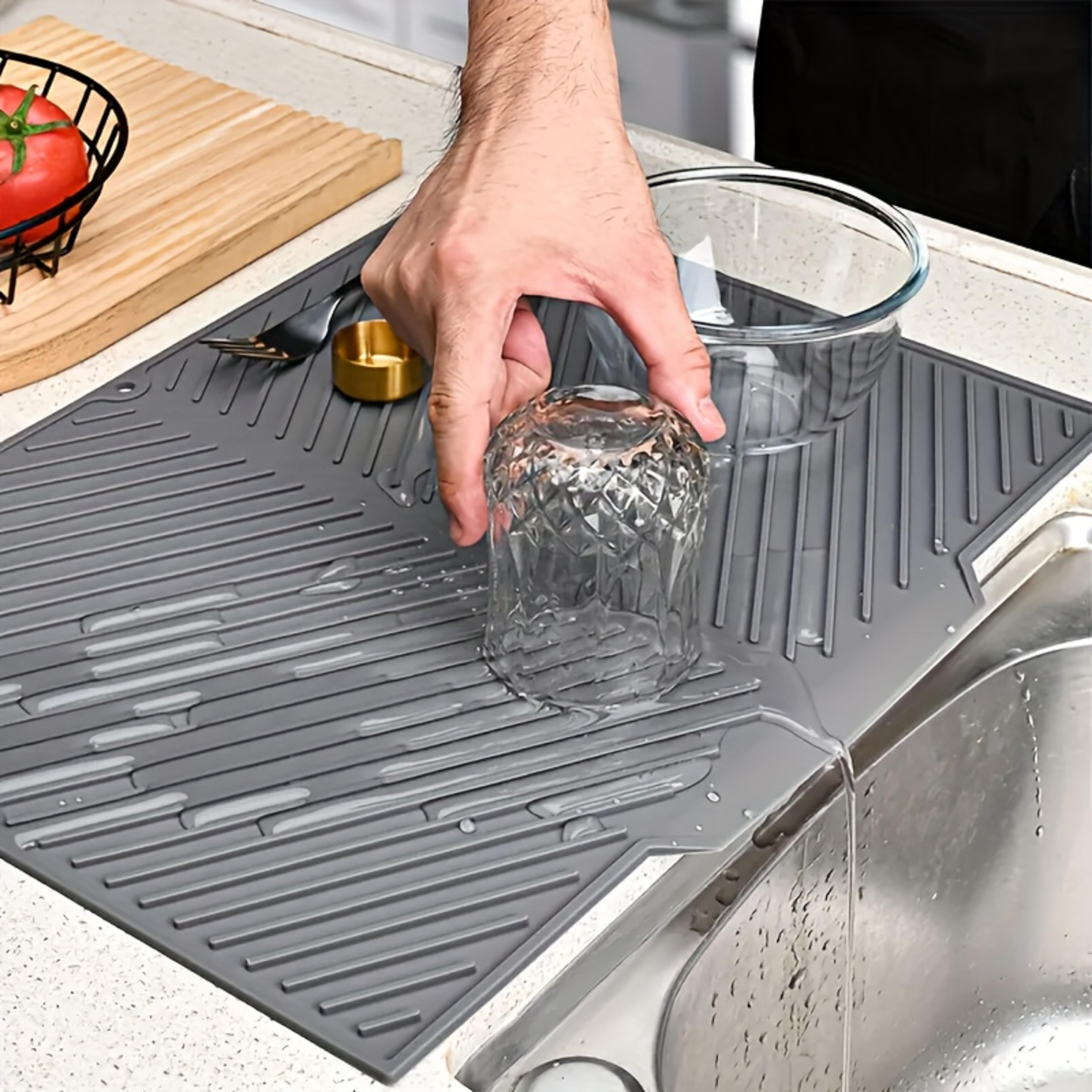 Kitchen Dish Drying Silicone Mat Raised Stripes Outlet Design Nonslip Sink Draining Pad 0