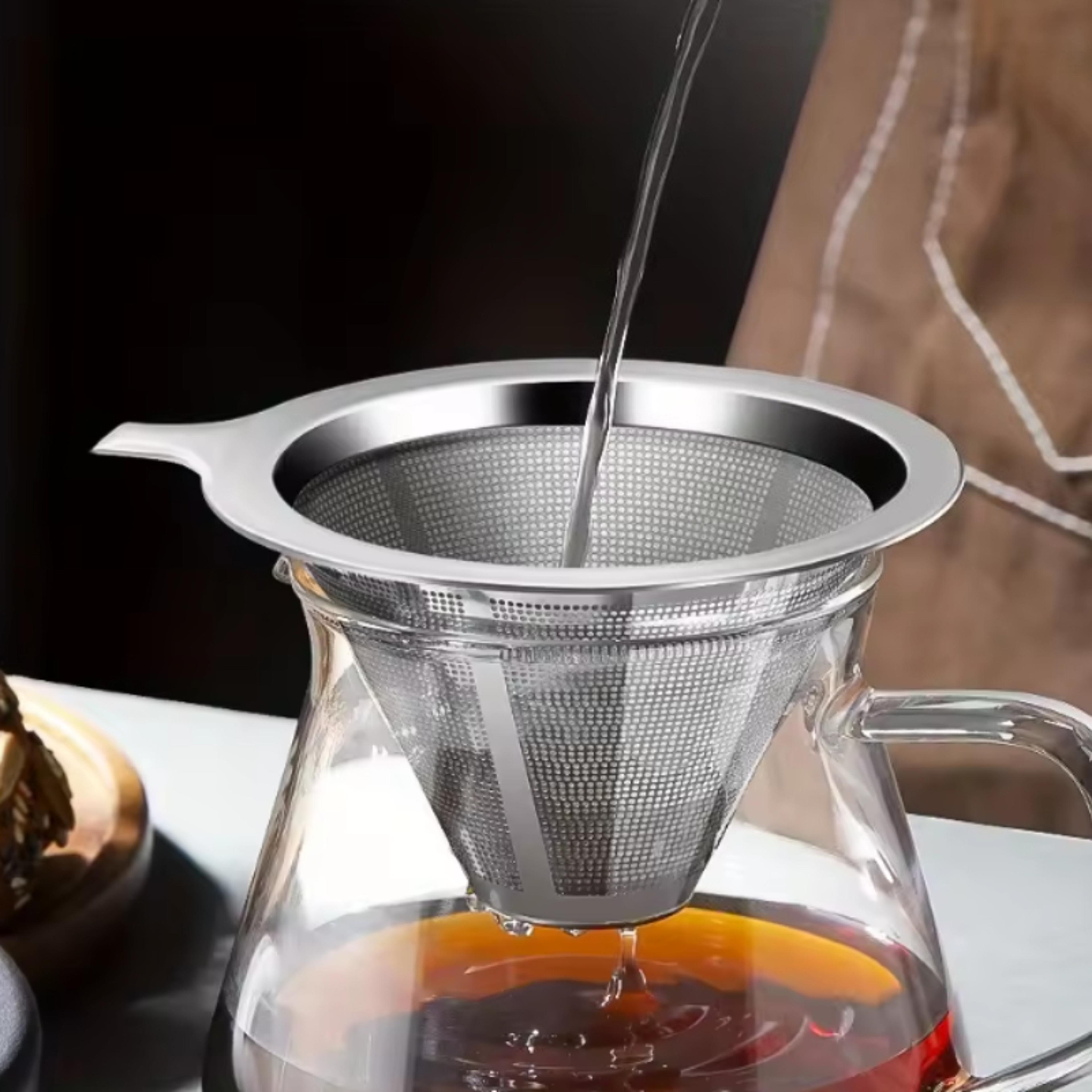 Stainless Steel Coffee Funnel Double Layer Fine Mesh Reusable Coffee Filter Durable Coffee Accessor 4