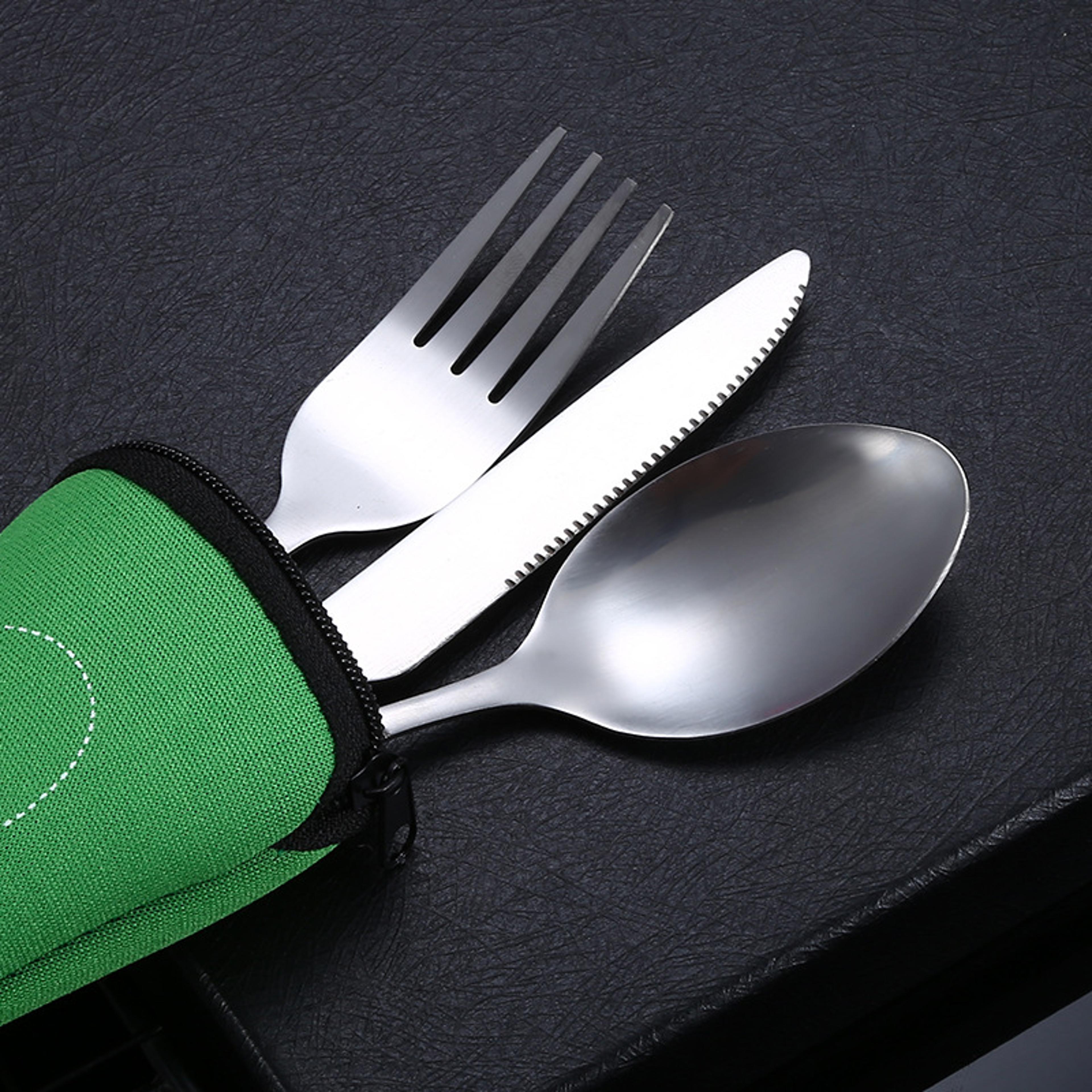 Travel Camping Spoon Picnic Set Zippered Travel Tableware Kit With Cleaning Carrying Bag For Househ 0