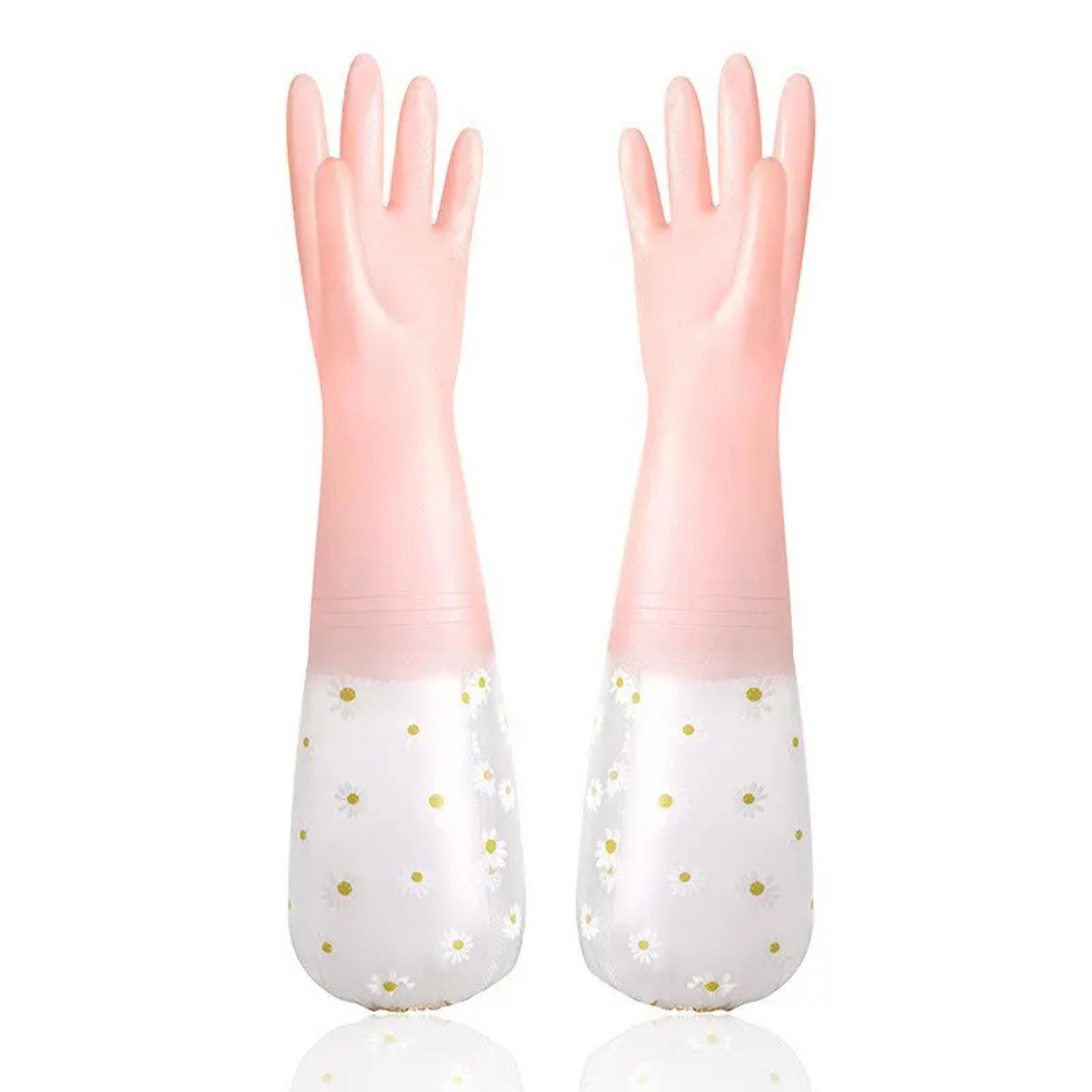 Durable Household Womens Kitchen Dishwashing Gloves Extended Waterproof Cleaning Rubber Gloves For  7
