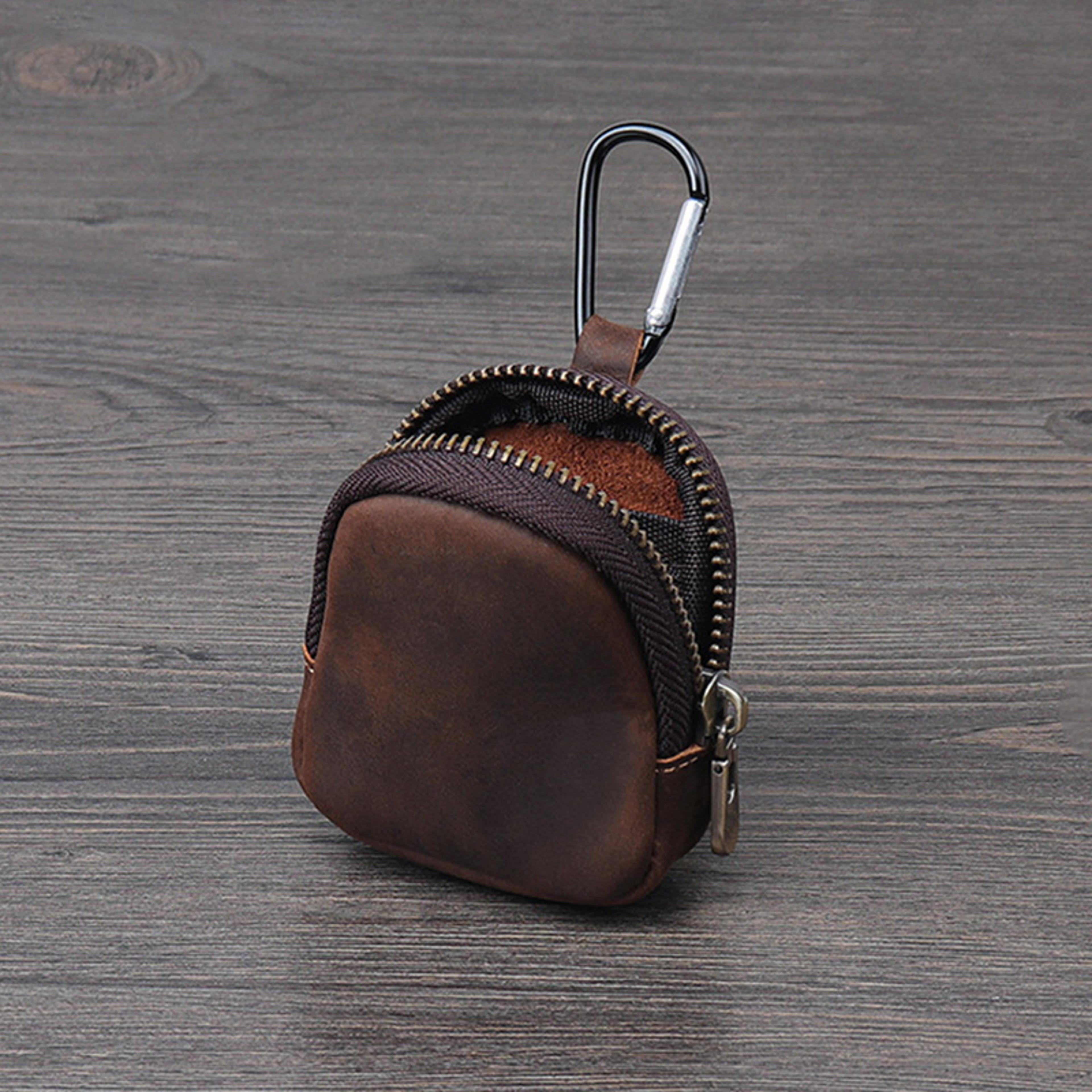 leather carabiner mini coin purse, multi-color retro keychain wallet