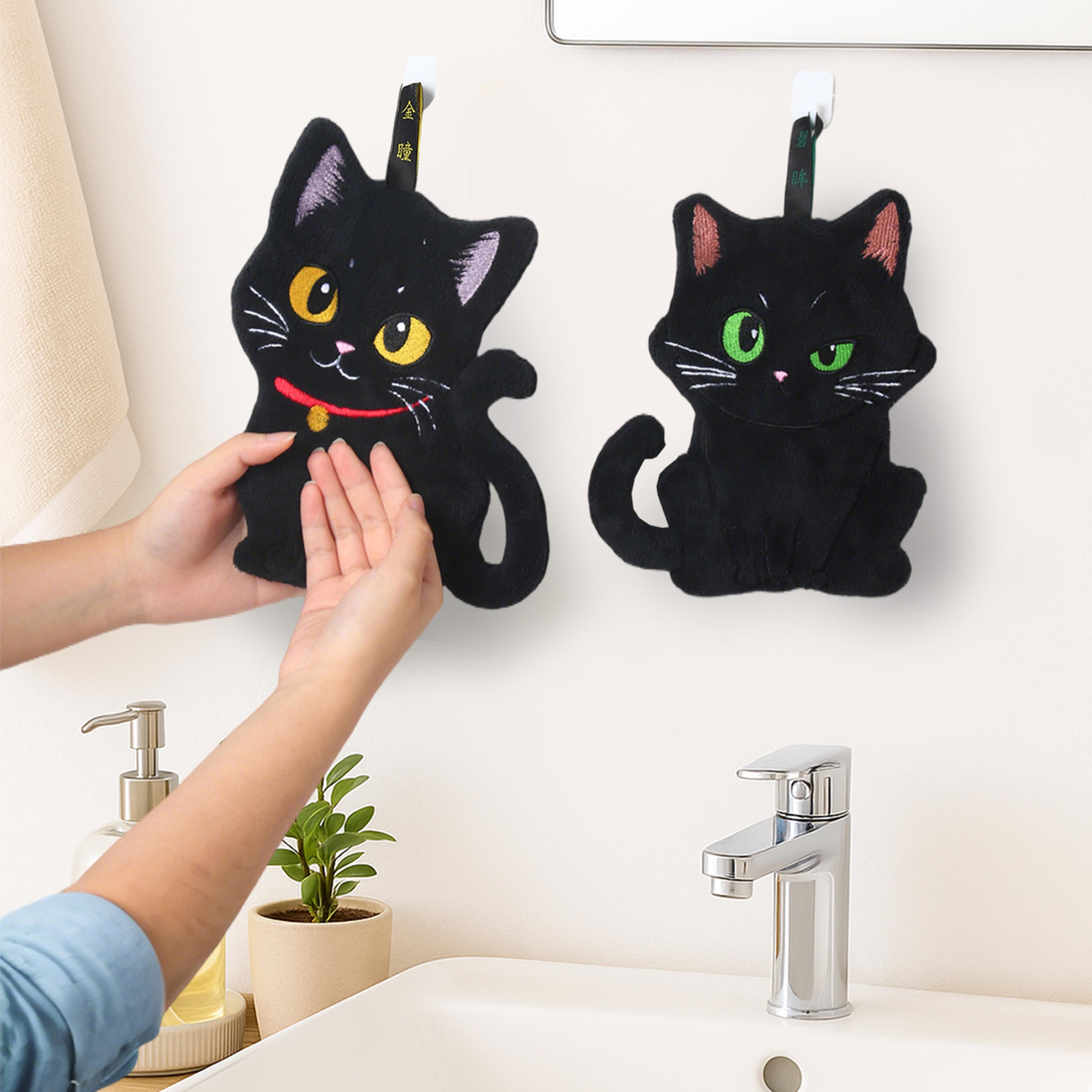 Black Cat Hand Towel Cute Handkerchief Towels For Halloween Super Absorbent Kitchen Towels 1