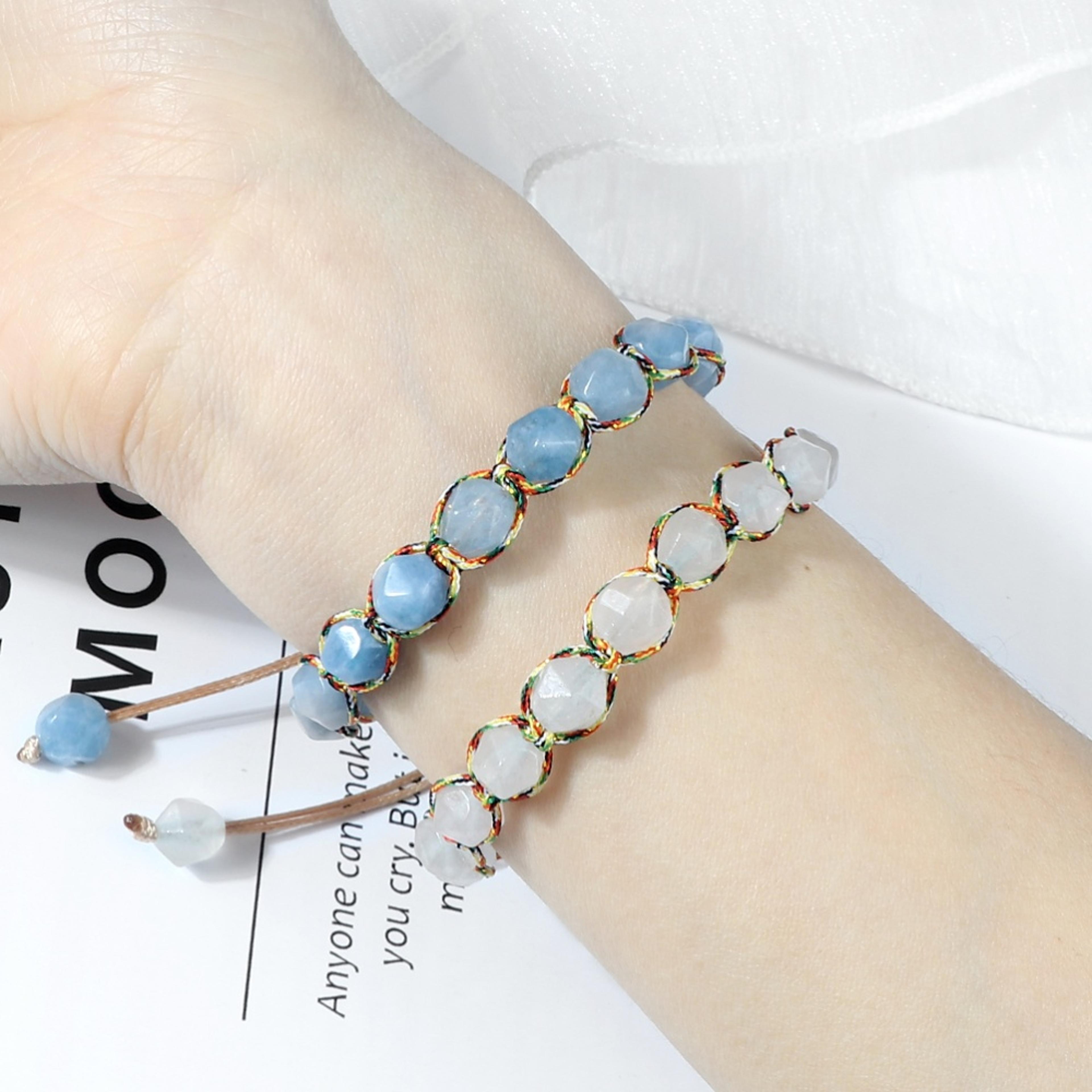 Women Malay Stone Cut Face Bracelet Yellow Agate Handmade Wristband Vacation Healing Beach Jewelry 1