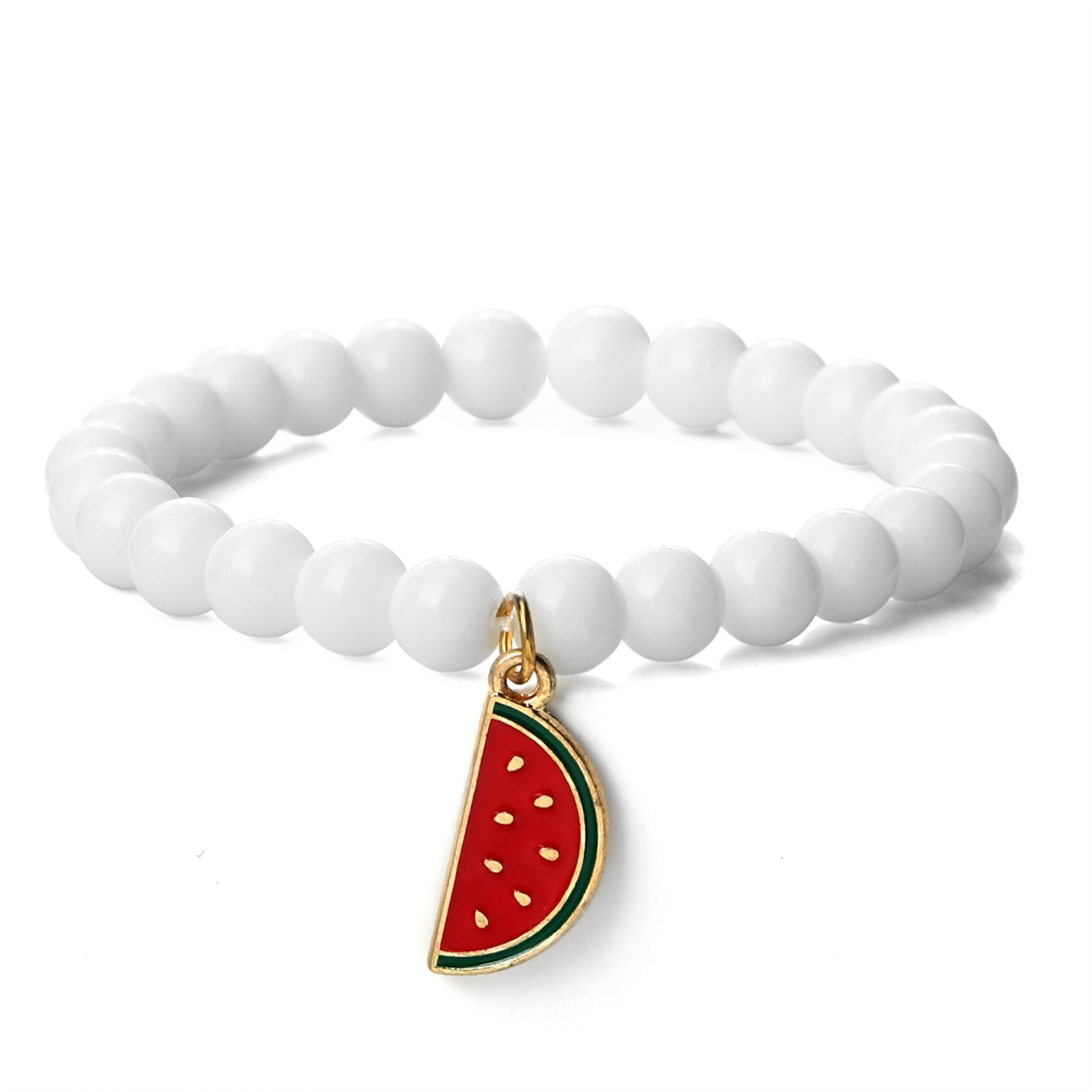Natural Striped Agate Stone Bracelet Energy Healing Beads With Watermelon Pendant Charm For Women A 11