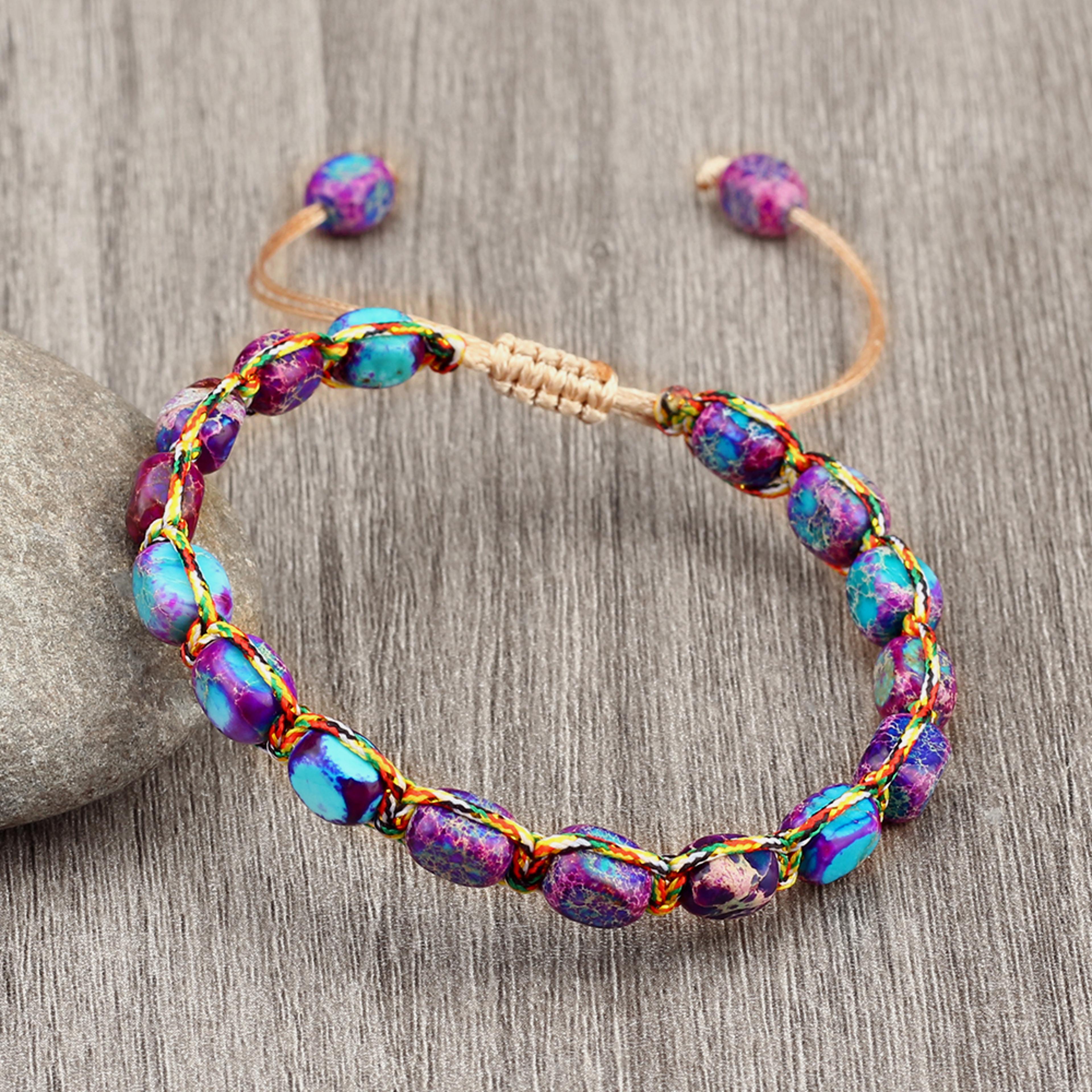 Natural Stone Square Beads Bracelets For Women And Men Braided Rope Handmade Adjustable Bangles 6