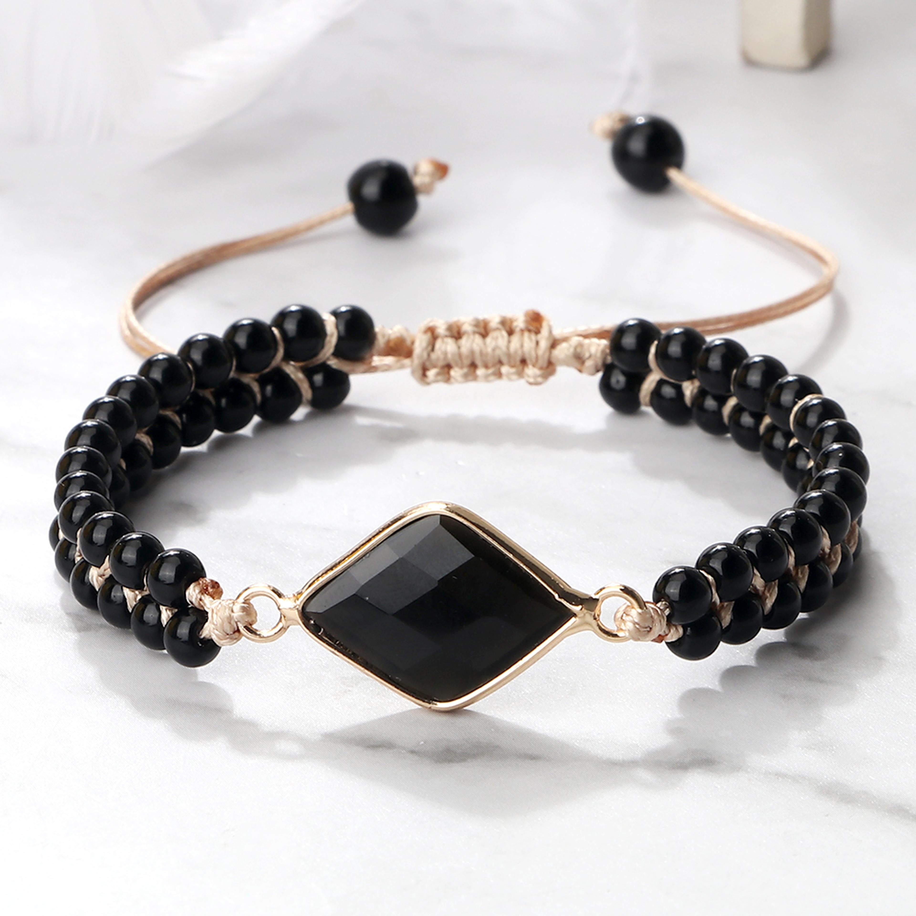 Black Onyx Braided Bracelet Handmade Adjustable Obsidian Pendant Women Wrist Bangle Men Prayer Jewe 3