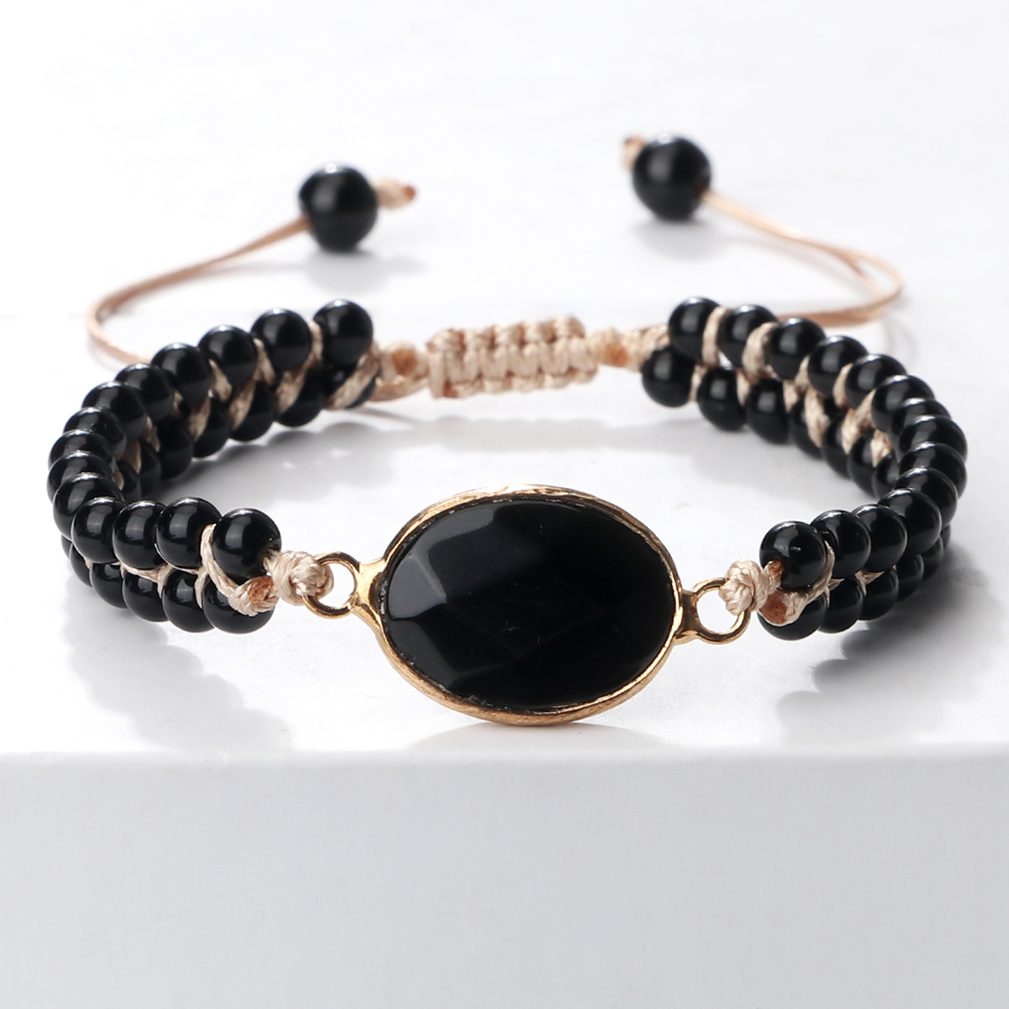 Black Onyx Braided Bracelet Handmade Adjustable Obsidian Pendant Women Wrist Bangle Men Prayer Jewe 5