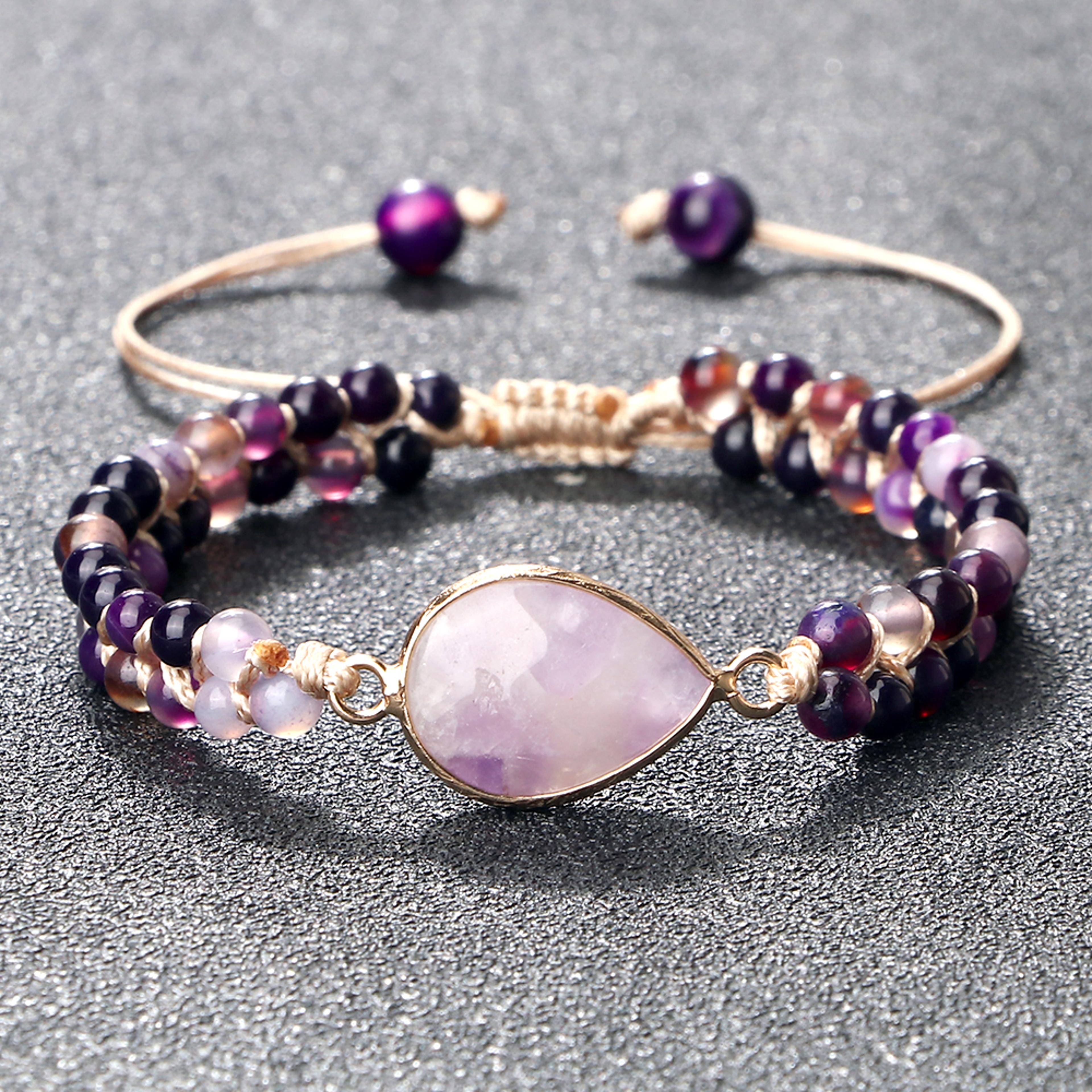 Purple Crystal Agate Stone Wrap Bracelet Yoga Beaded Charm Bracelet For Women And Men Bohemian Jewe 4