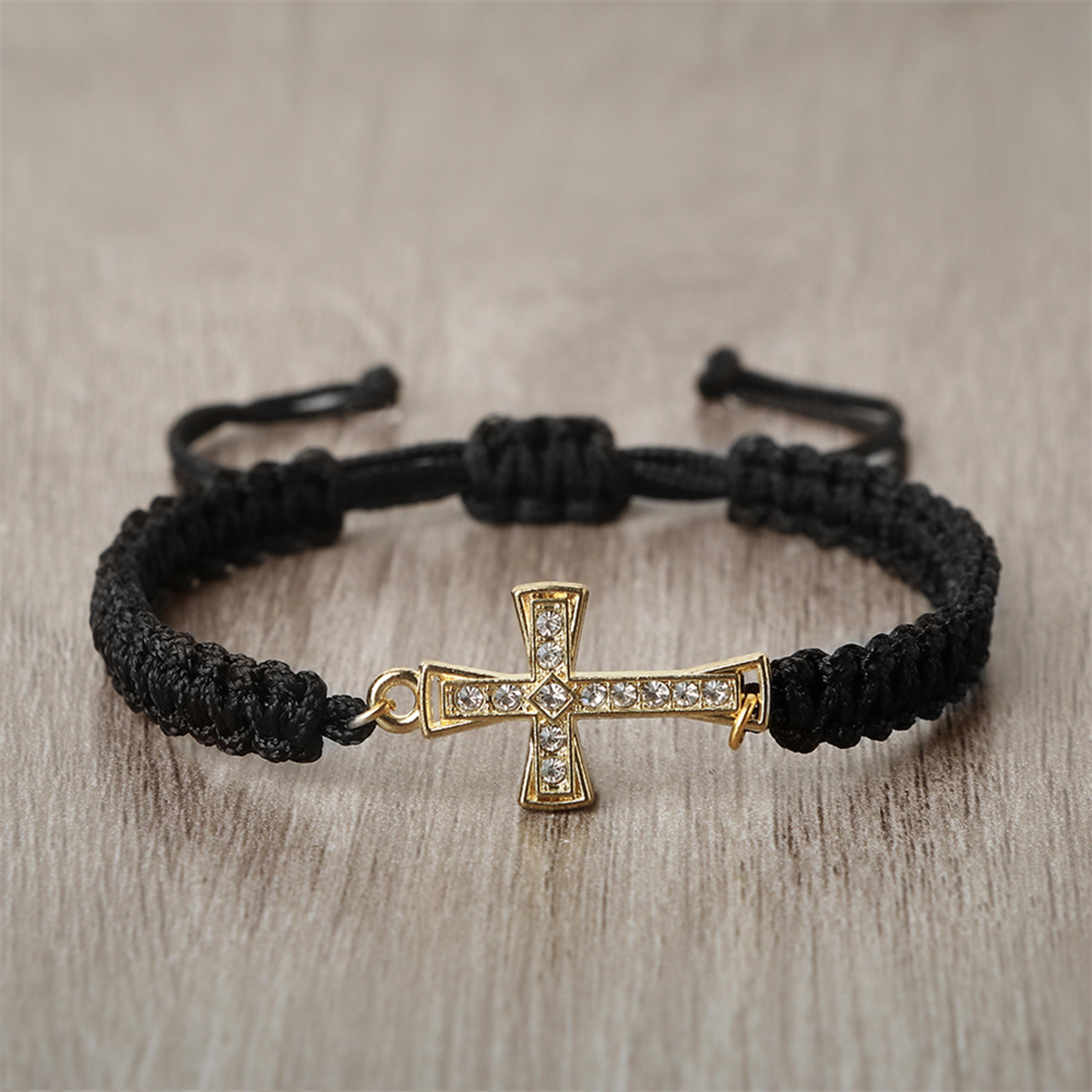 Men Crystal Cross Pendant Bracelet Adjustable Red Black Braided Friendship Jewelry For Women 0