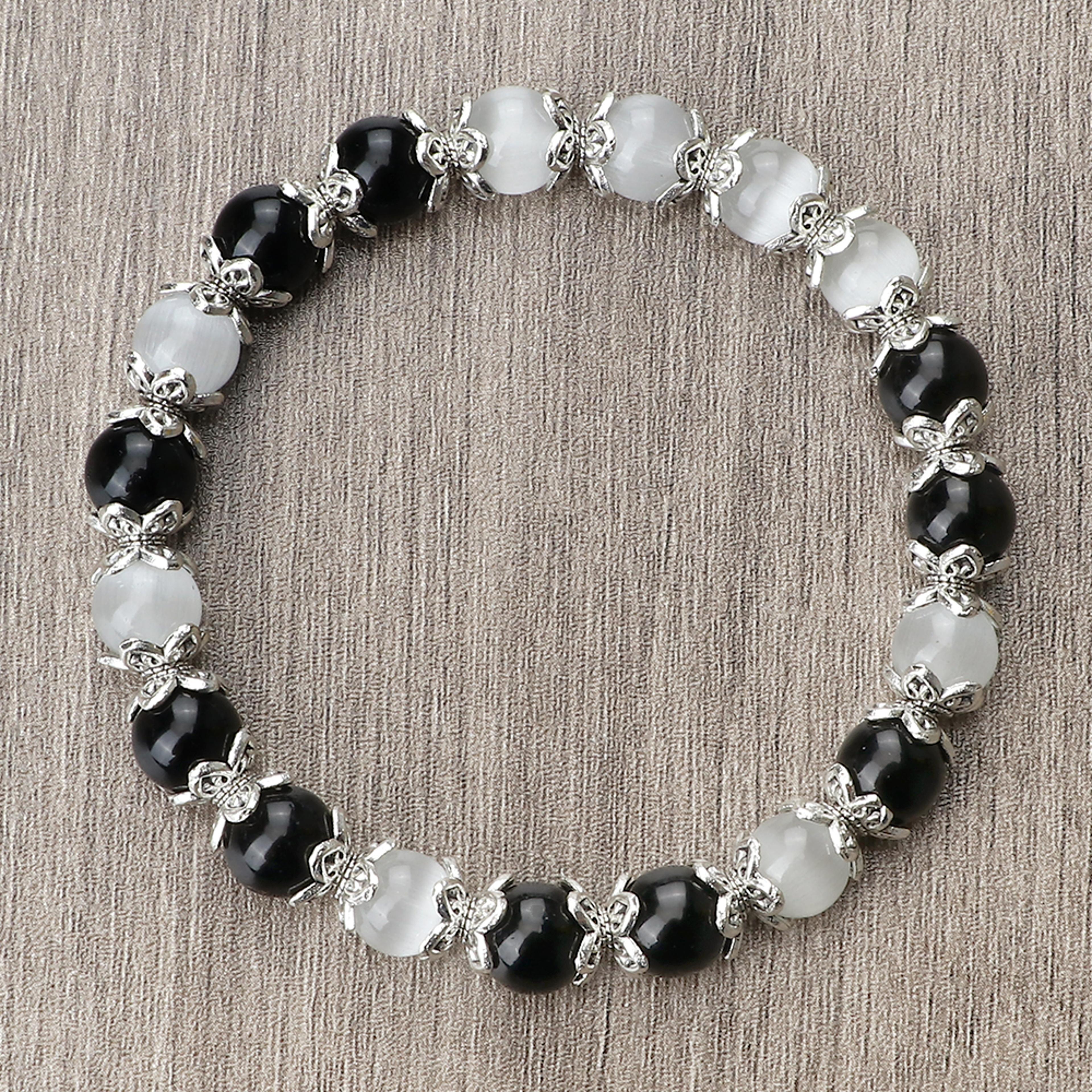 Natural Stone White Bracelet For Women Pink Quartz Onyx Agates Lava Beads Stretch Bangles 0