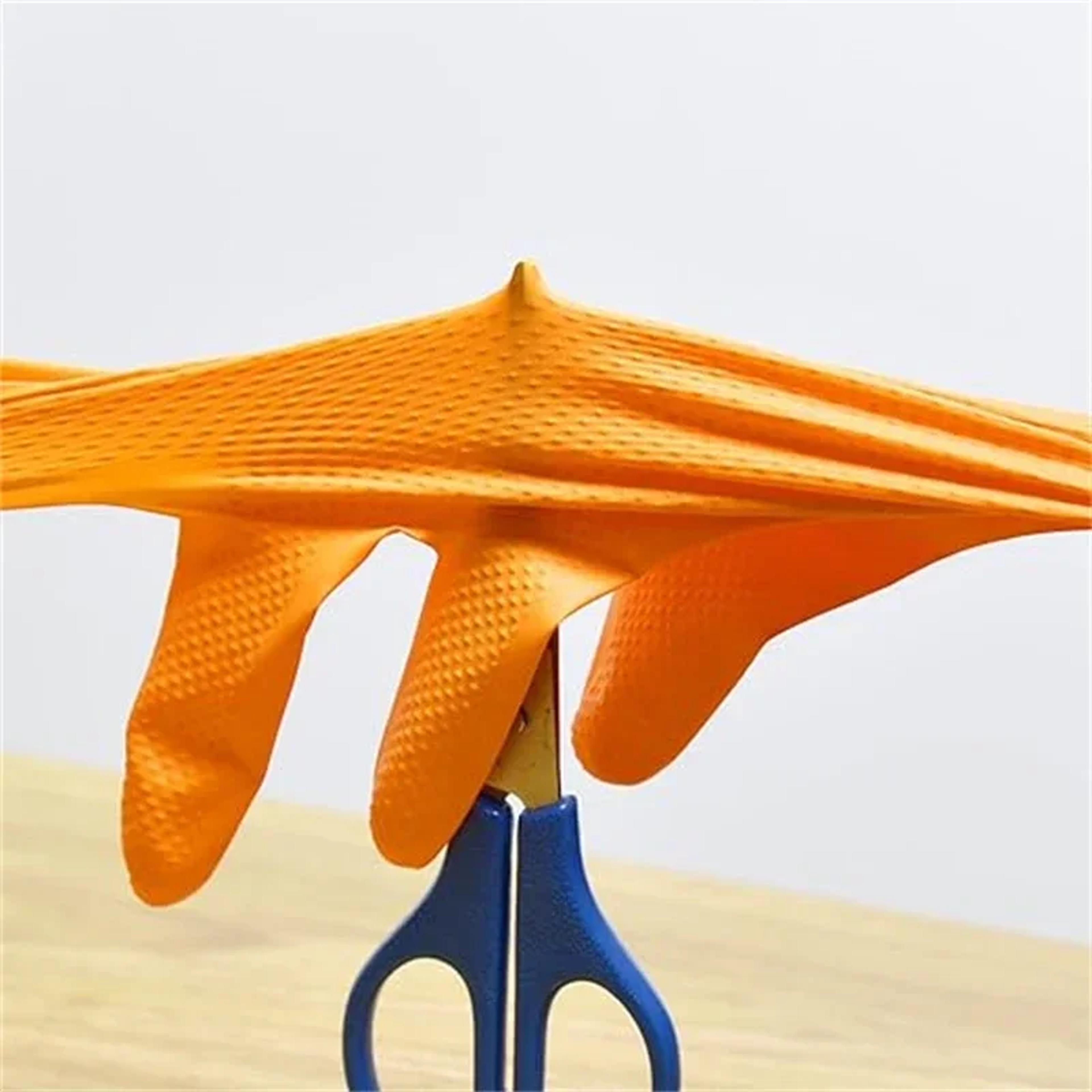 Heavy Duty Orange Nitrile Gloves Industrial Disposable Gloves Diamond Textured Grip Mechanic Safety 1