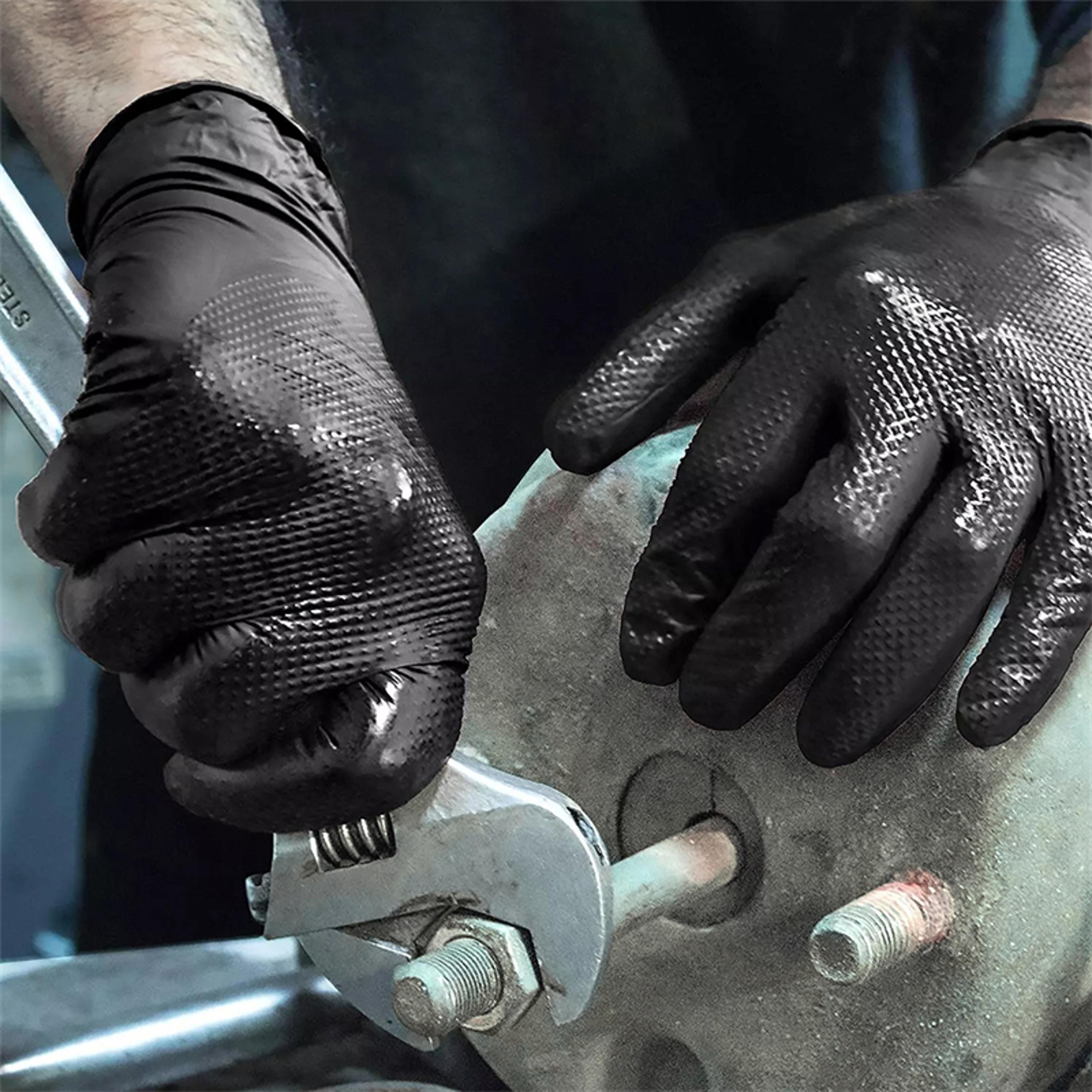 Heavy Duty Black Nitrile Gloves 8mil Disposable Latex Free Mechanic Gloves For Men Diamond Textured