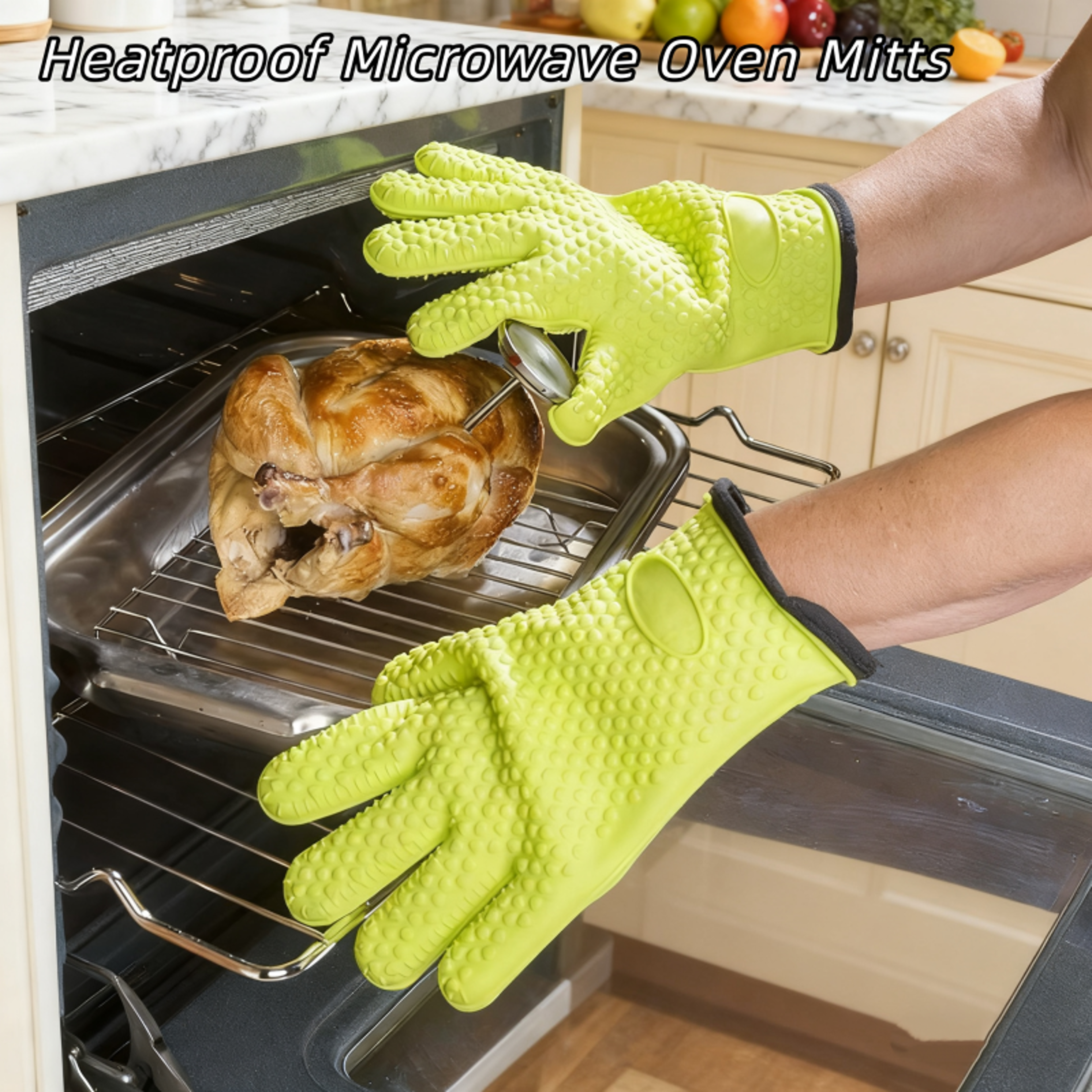 Heat Resistant Silicone Oven Mitts AntiScald Gloves For Baking BBQ Microwave Durable Potholder For  1