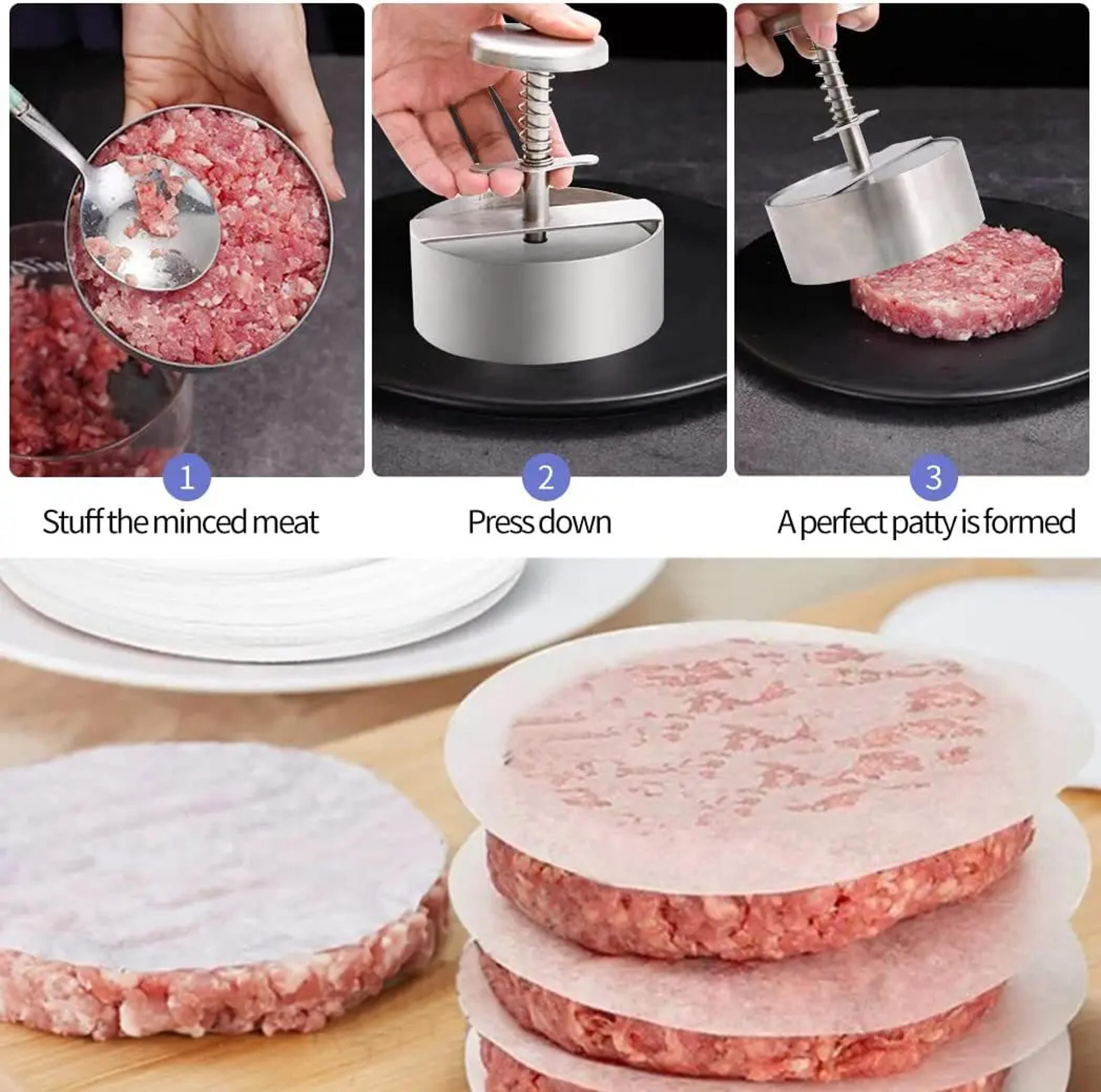 Hamburger Patty Maker Press Stainless Steel NonStick Round Manual Rice Ball Mold Thickness Adjusted 3