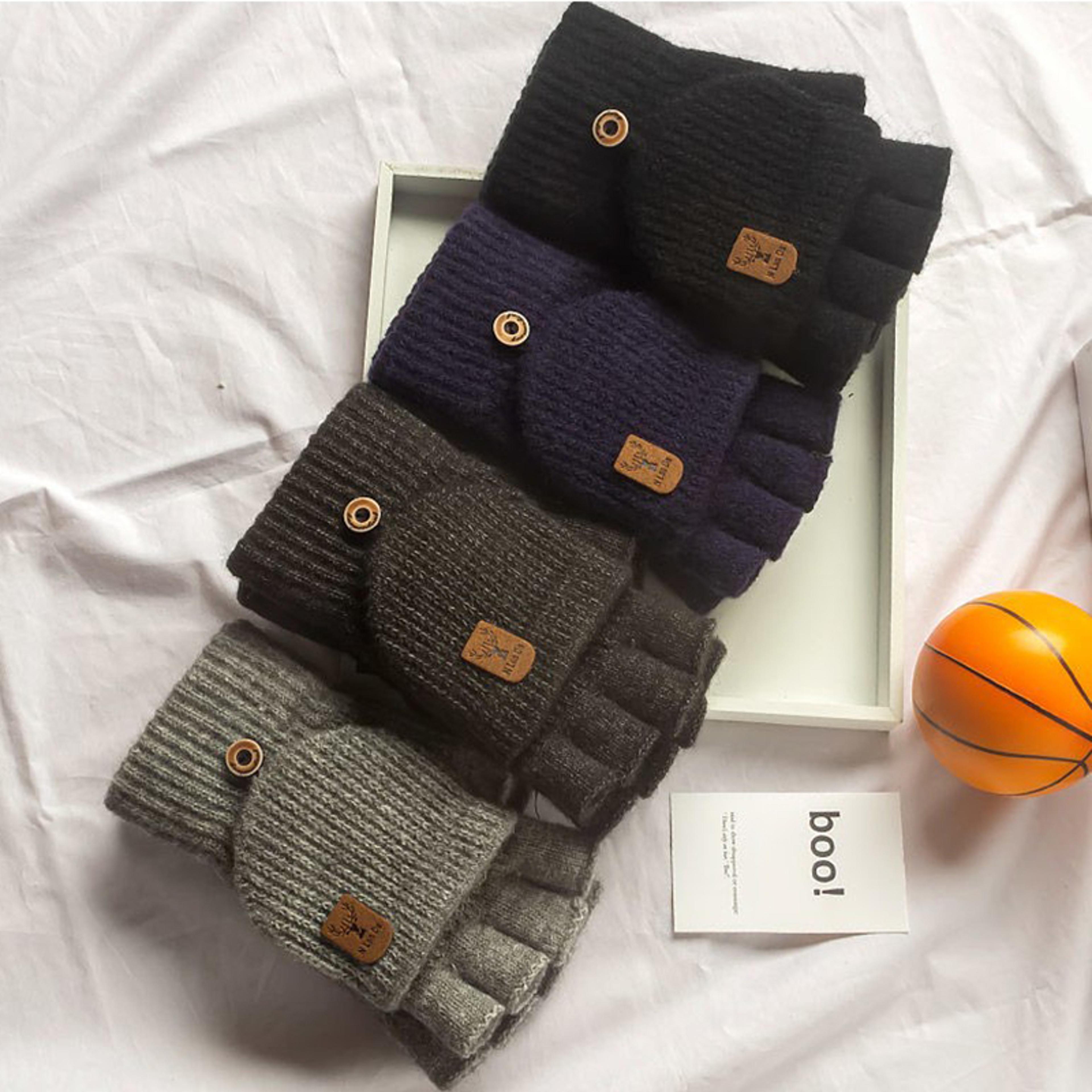 Knitted Fingerless Gloves For Men And Women Winter Warm Half Finger Gloves With Touch Screen Compat 4