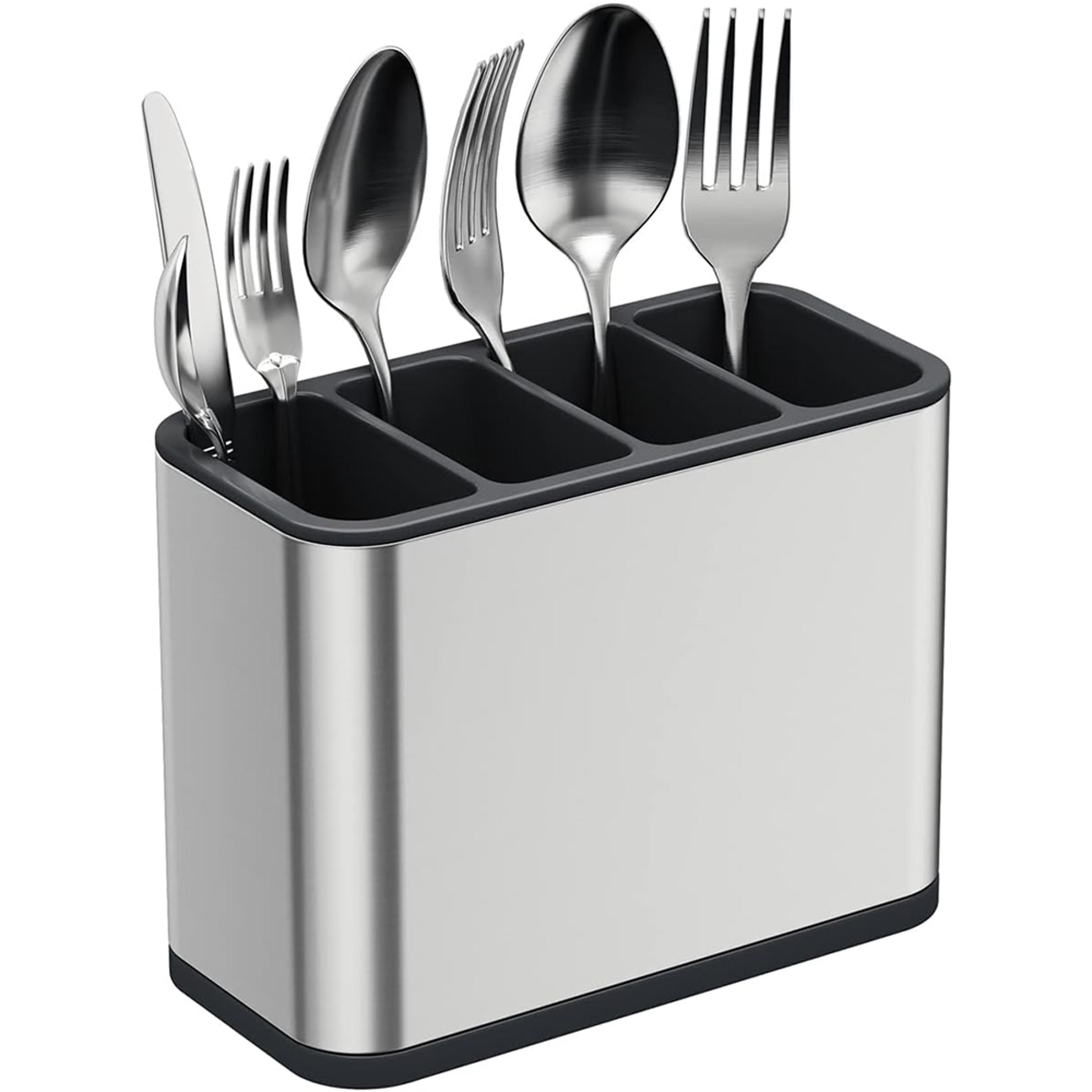 silverware caddy, cutlery organizer, stainless steel utensil drying rack with divided compartments