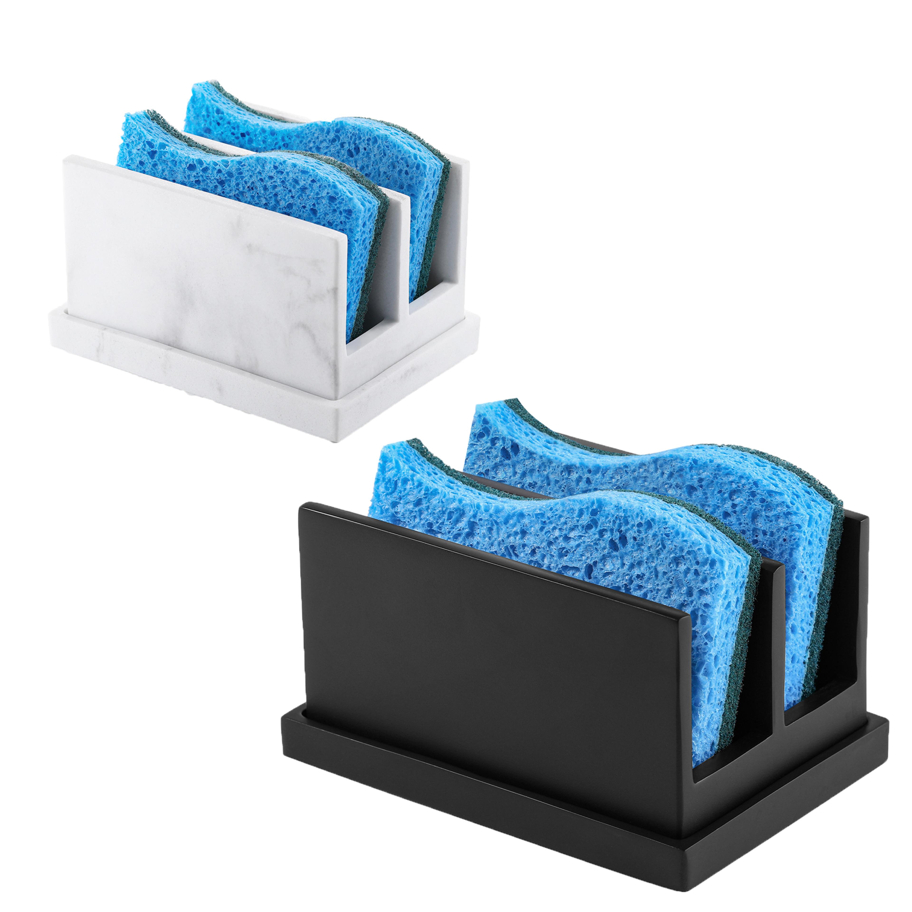 luxspire kitchen sponge holder for sink, resin dish sponge holder with compartment