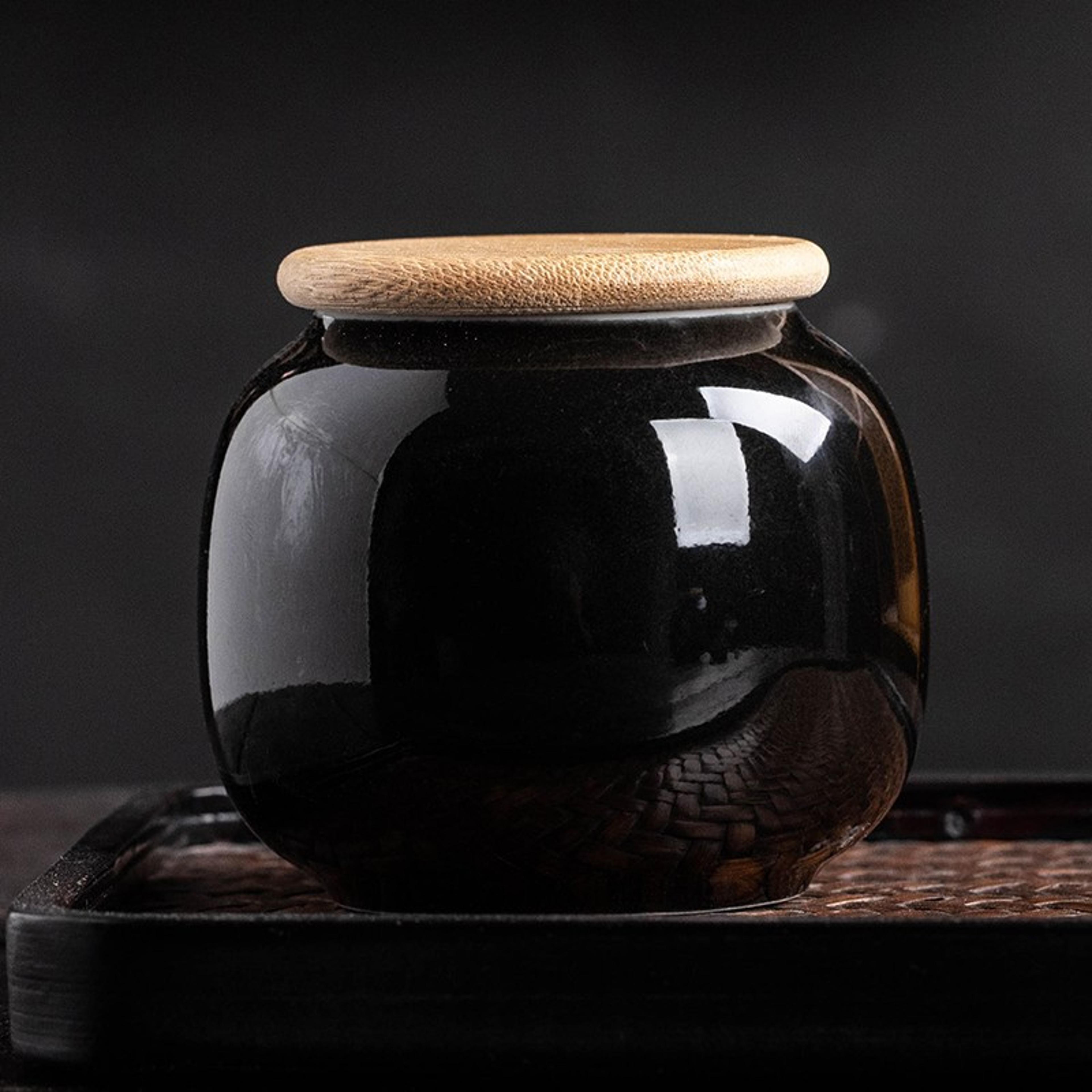 Mini Bamboo Lid Ceramic Tea Candy Box Vintage Sealed Storage Jar Home Decoration Gift 7
