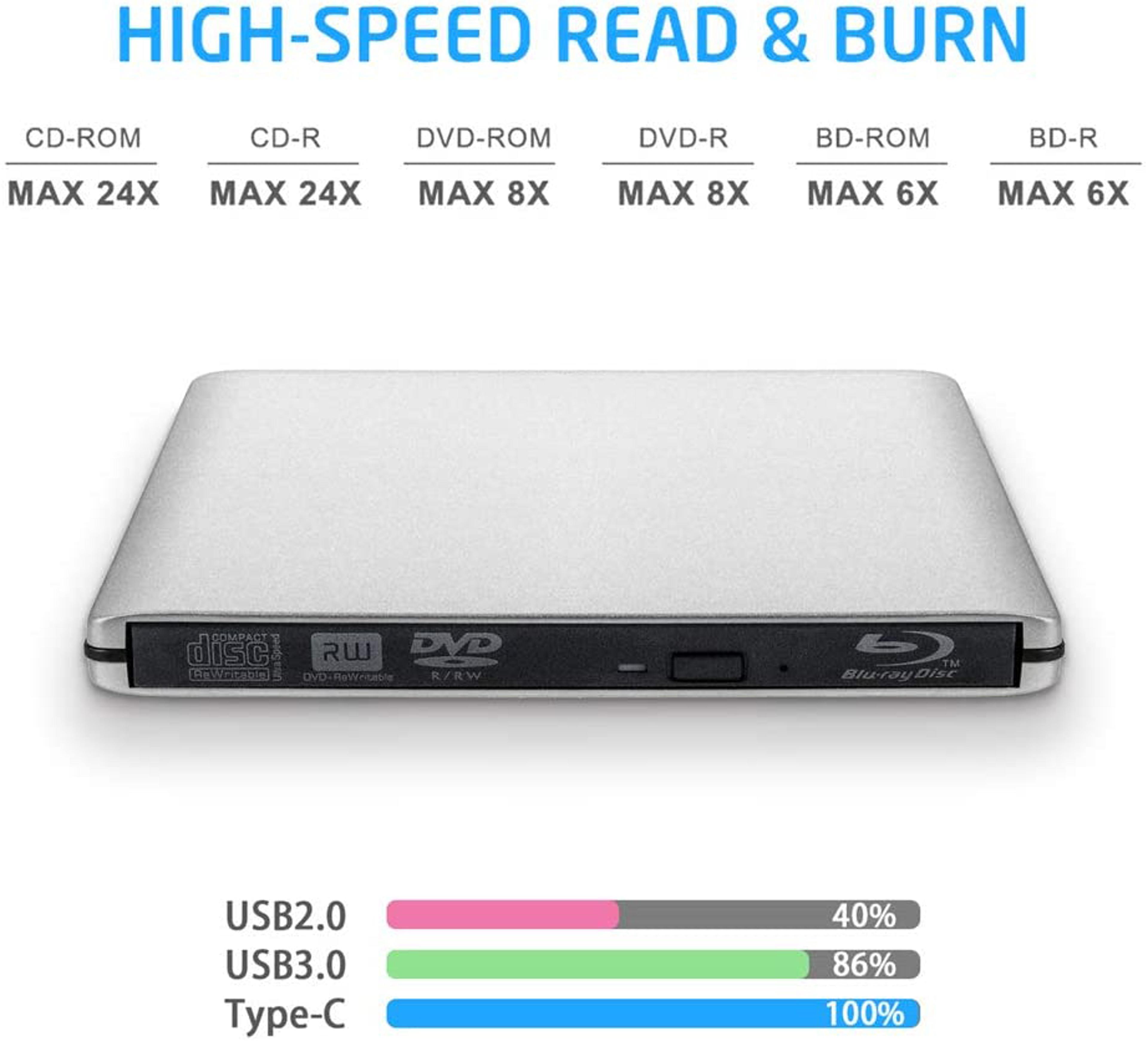 External USB BluRay Reader Burner Writer BDROM Optical DVD Recorder For Laptop Desktop 4