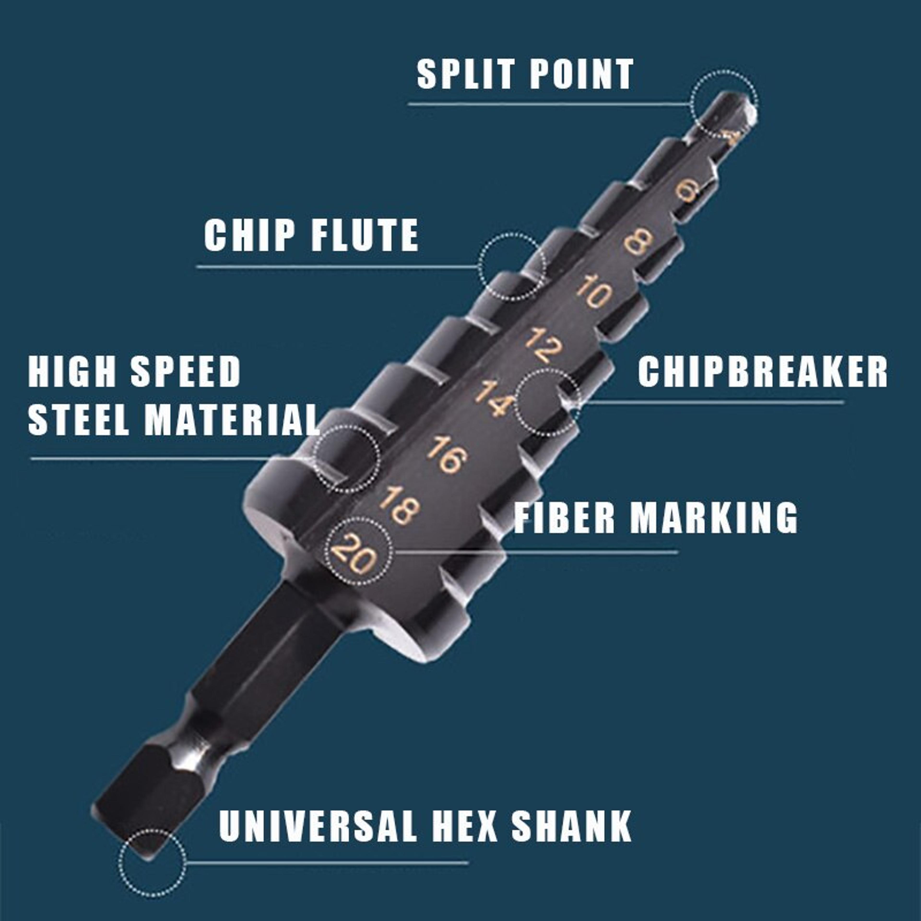 Straight Groove Step Drill Bit Set Nitride Black Hex Wood Metal Hole Cutter Core Drilling Tool For  2