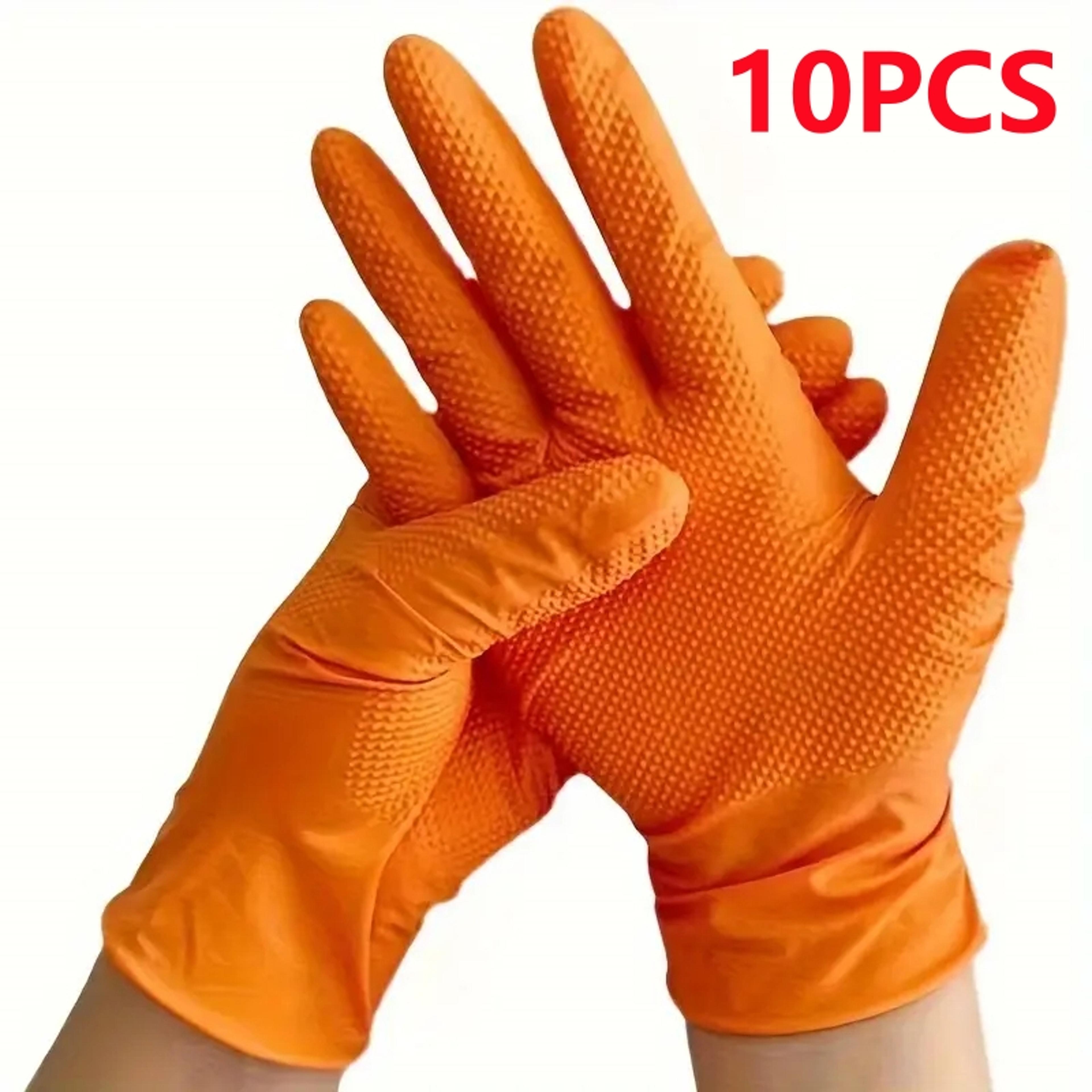 Premium Orange Nitrile Work Gloves Heavy Duty Diamond Grip Disposable Industrial Protection 5