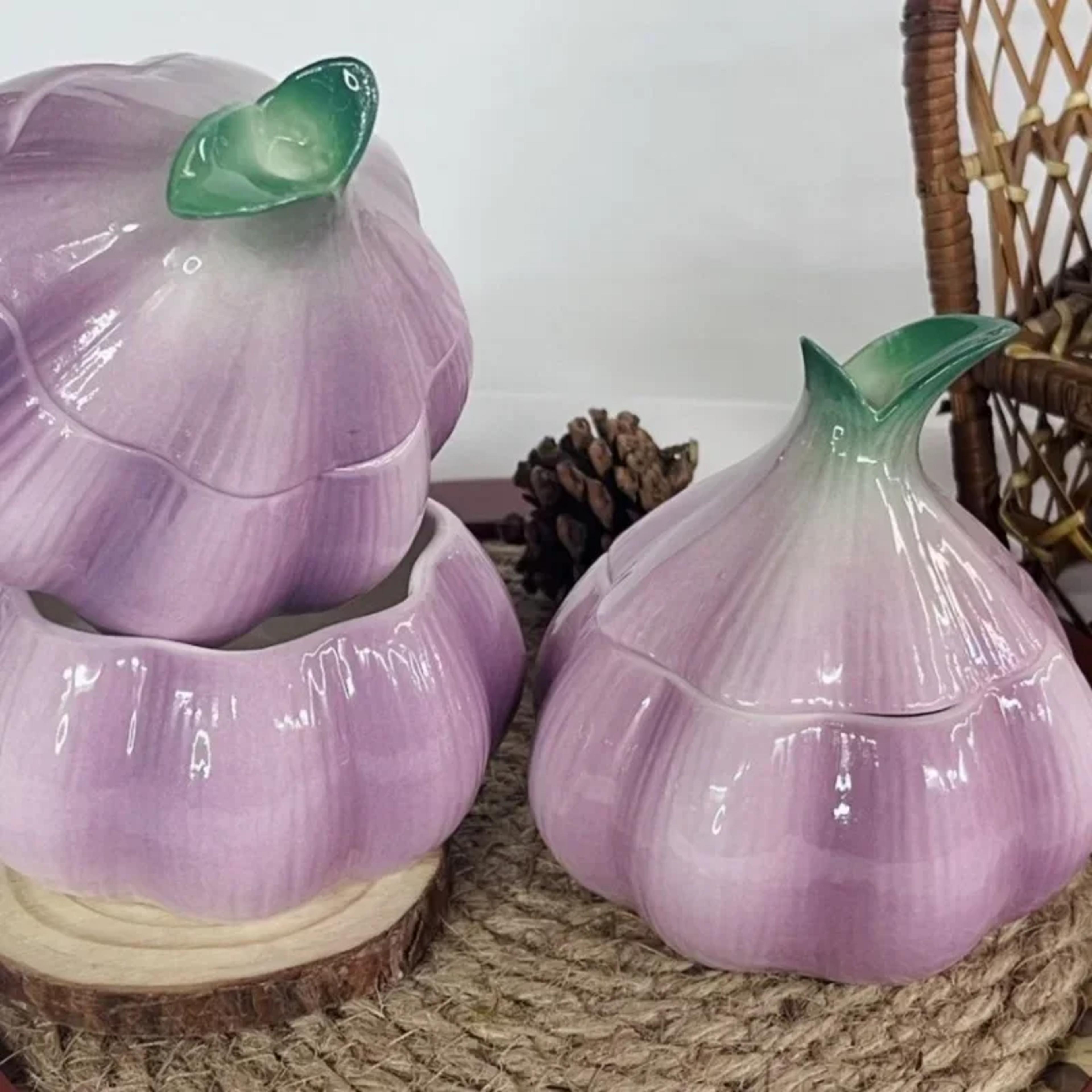Purple Garlic Ceramic Storage Jar Decorative Kitchen Canister With Lid For Candy Nuts Spices 2